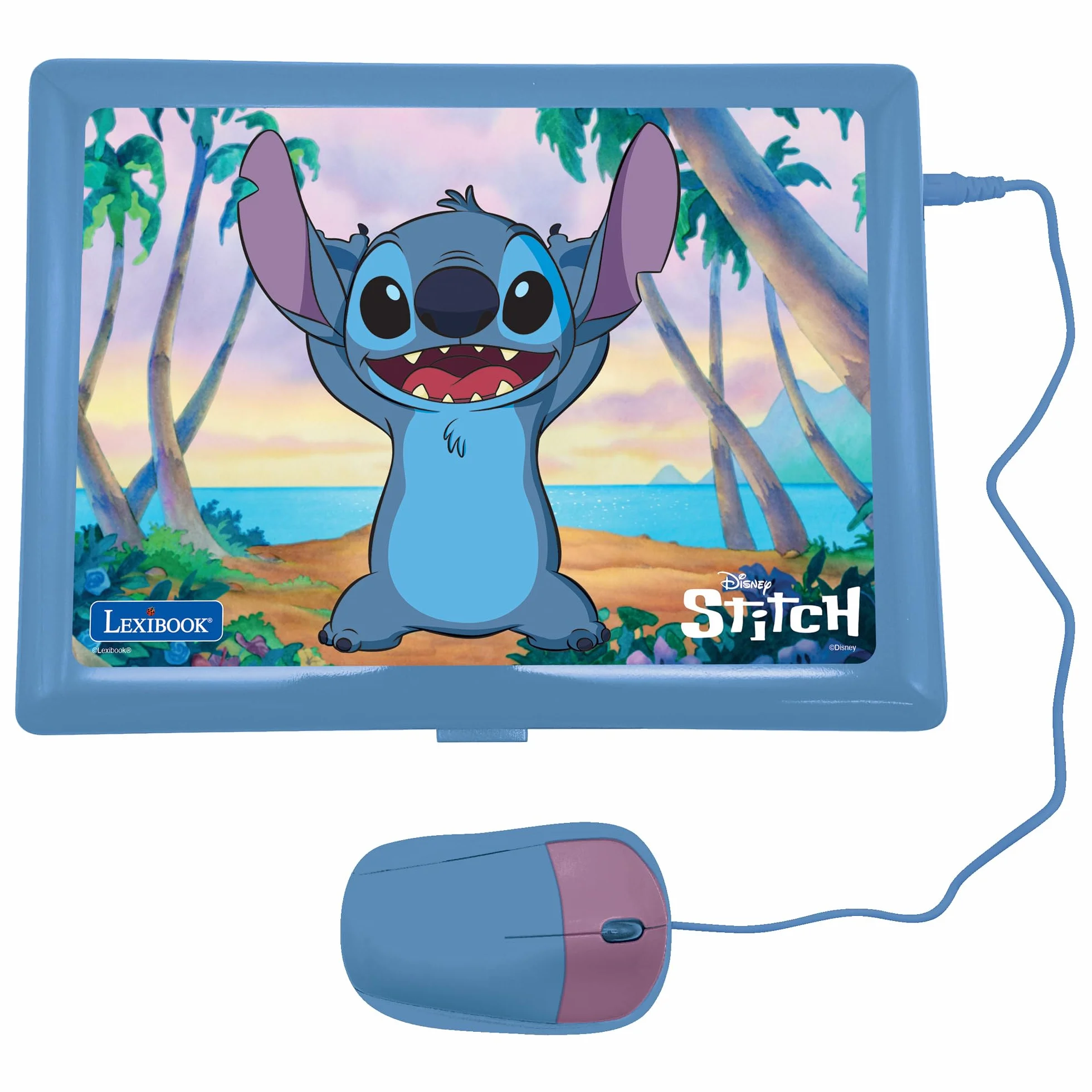 Lexibook, Disney Stitch, Ordenador Educativo bilingüe en inglés/español, 124 Actividades de lenguaje, Escritura, matemáticas, lógica, música y Juegos, para niños y niñas, JC598Di2