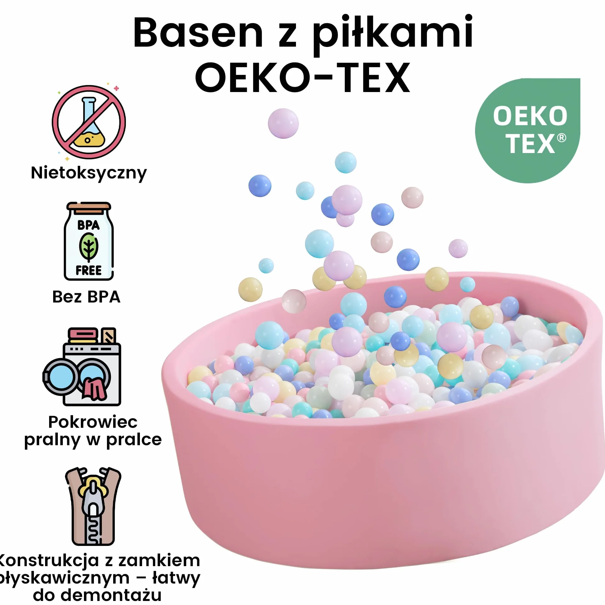 Zedachica Piscina de Bolas Redonda de Espuma, 90 x 30 cm, para bebés a Partir de 1 año, para Interior y Exterior, para niñas y niños, Color Rosa