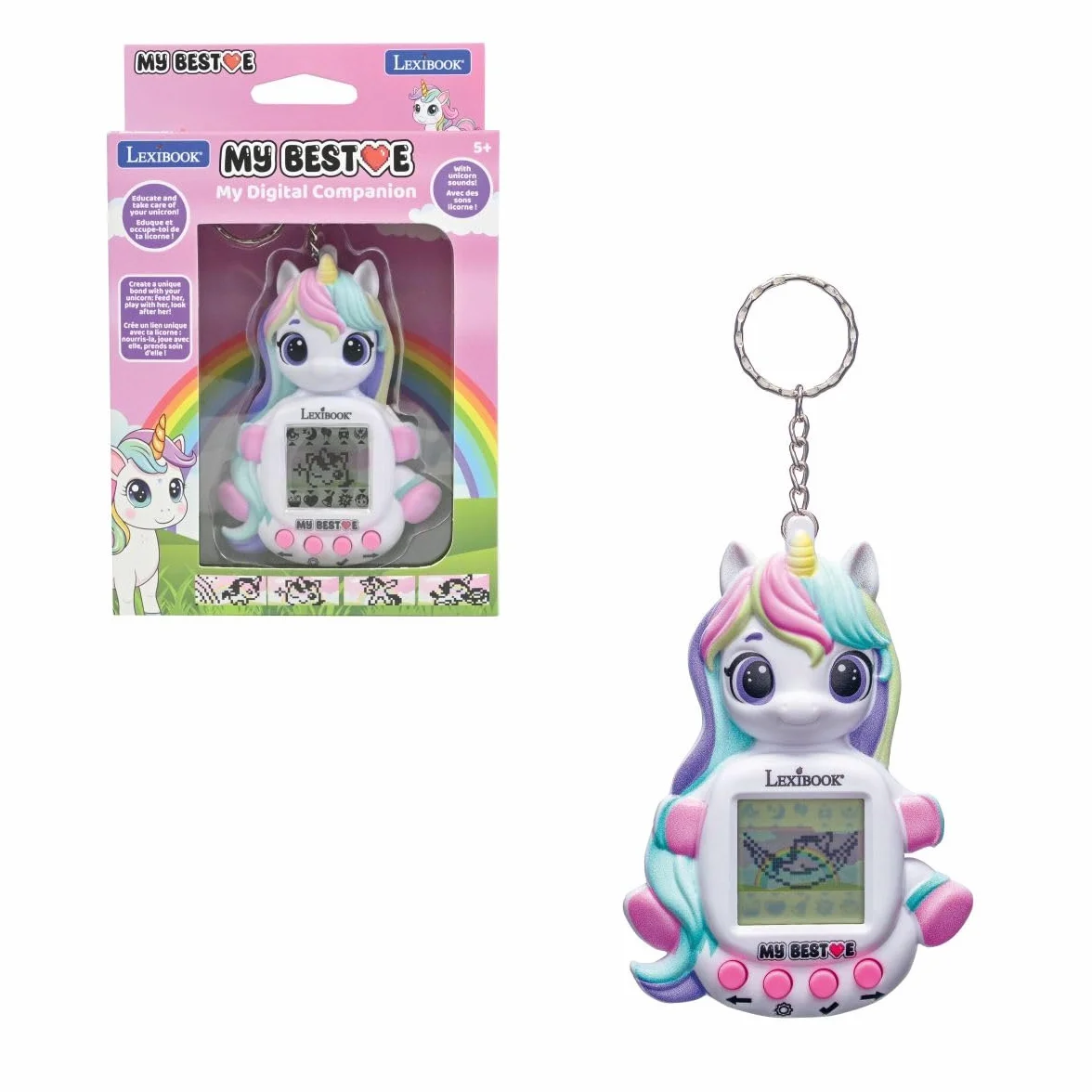 Lexibook, Consola My Best-E Licorne con Pantalla LCD y Llavero, Rosa, JLMBUNI