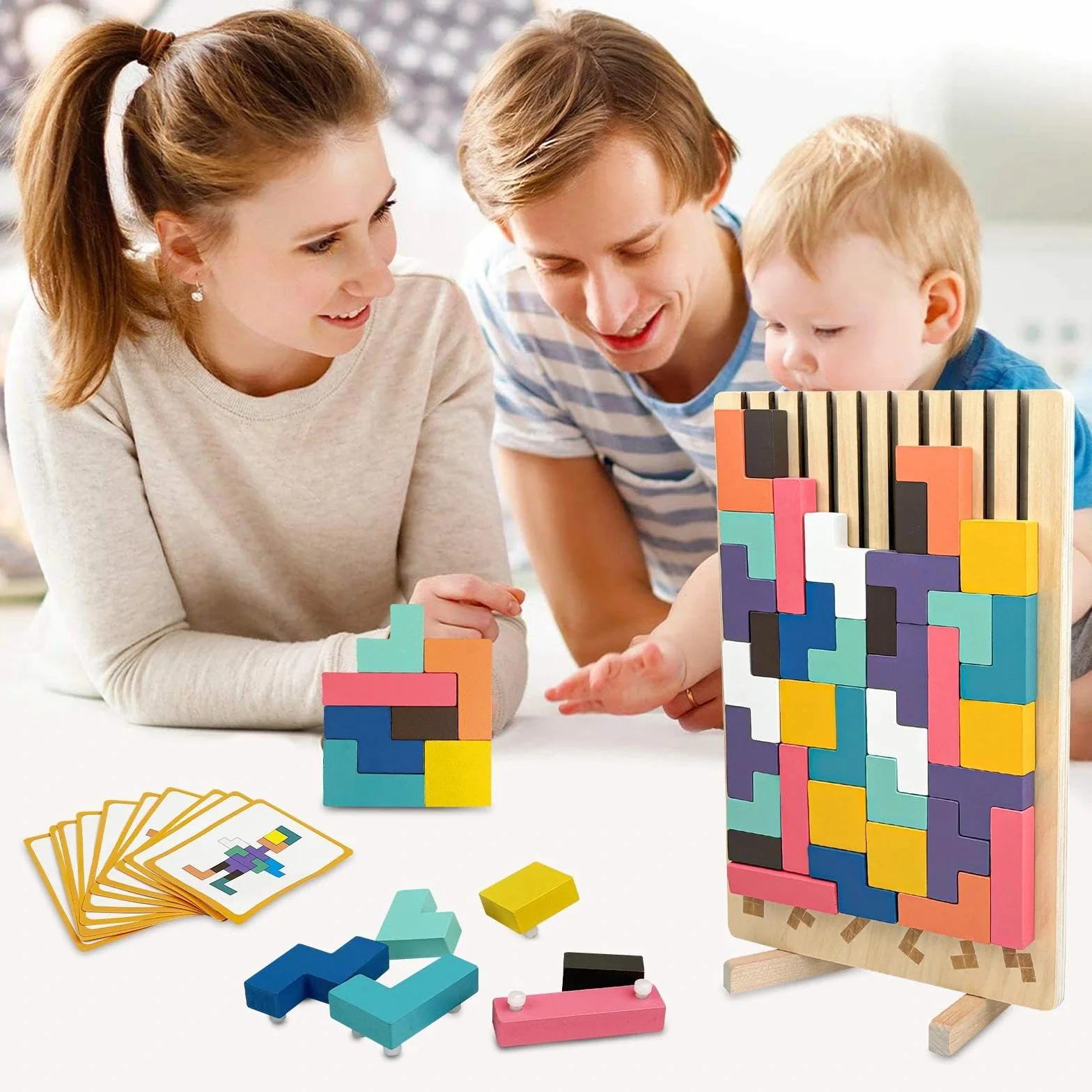 Rompecabezas Niños con 10 Tarjetas, Rompecabezas Madera, Juguete Educativo en 3D, 3D Juguete Educativo Montessori para Niños, Juegos Montessori, Tetris Juegos Montessori para Partir de 3 Años