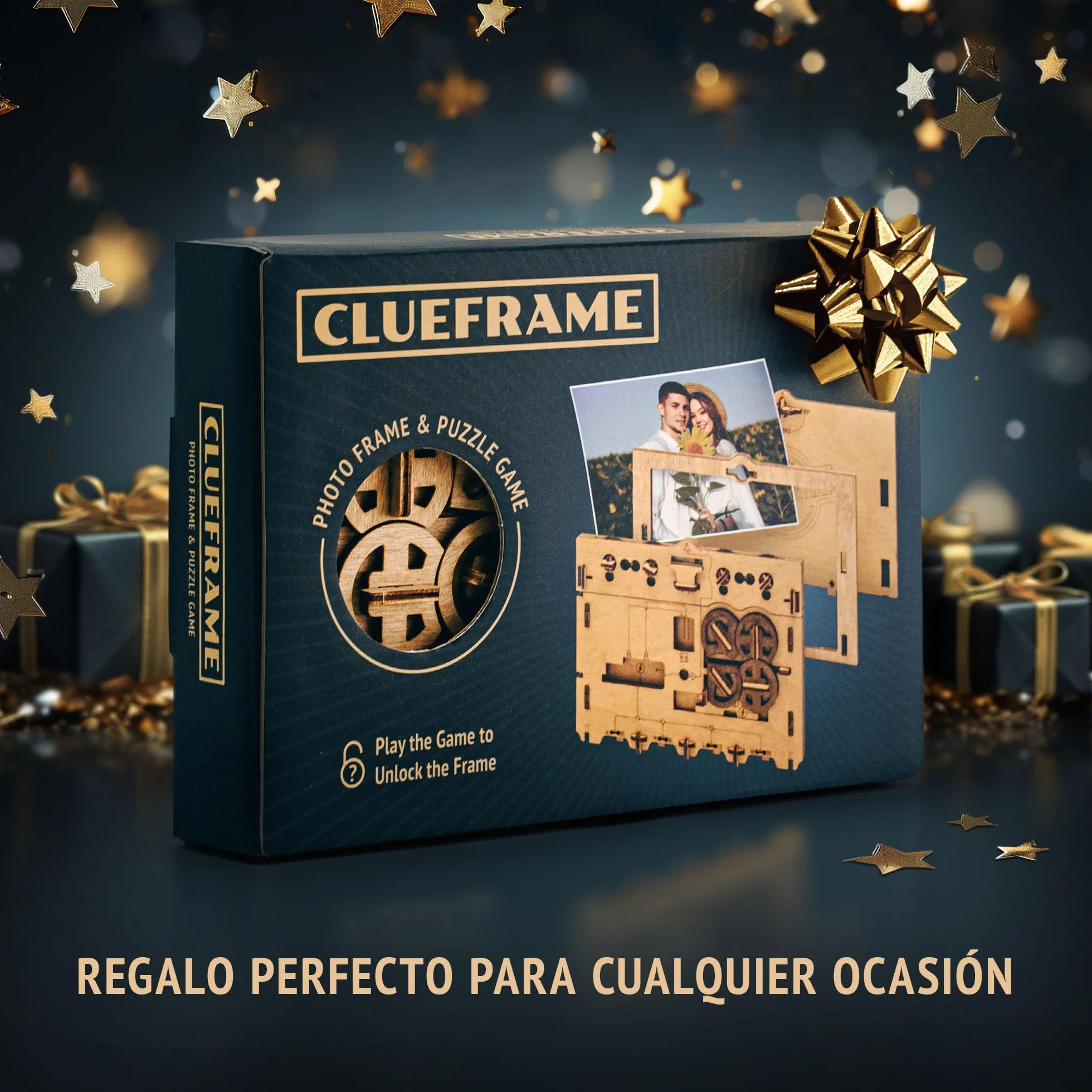 iDventure Clueframe – Marco de Fotos Secreto Caja rompecabeza – Juego de Escape Room – Caja Personalizada - Puzzle 3D de Madera - Regalos Originales