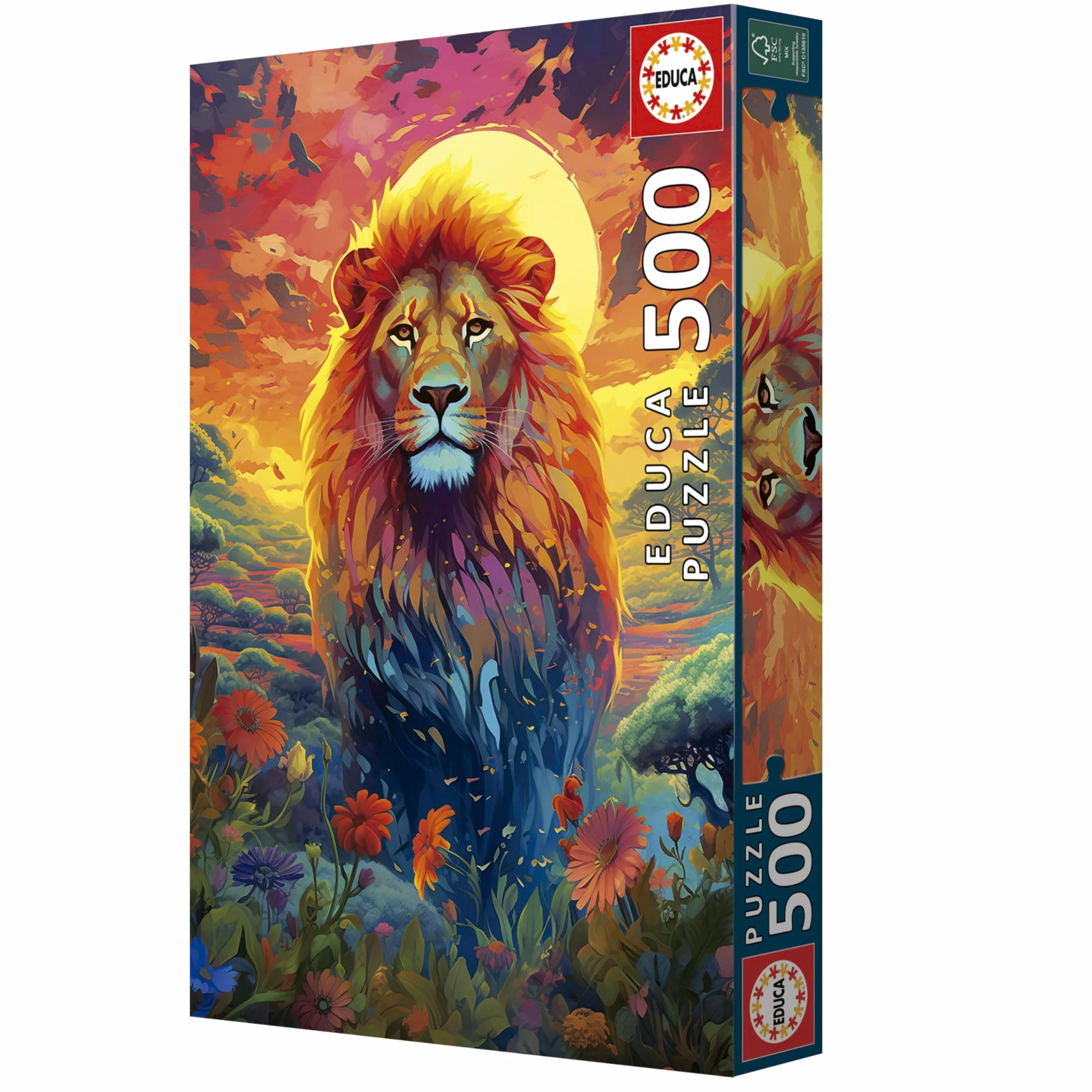 Educa - Puzzle de 500 Piezas para Adultos | Mirada Majestuosa del León. Incluye Pegamento Fix Puzzle. Medidas: 34 x 48 cm. A Partir de 11 años (20261)
