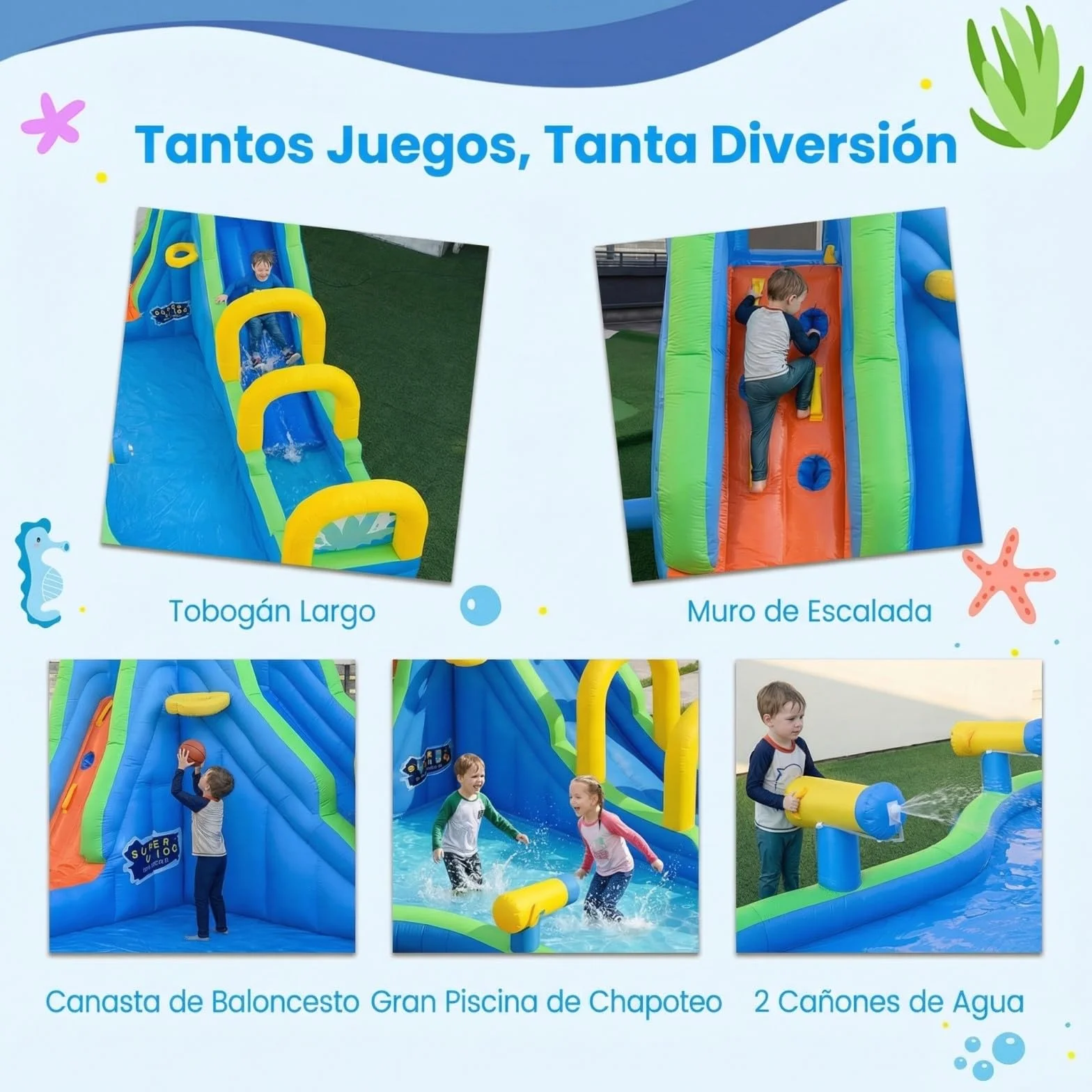 COSTWAY Castillo Hinchable para Niños con Tobogán Acuático, 465 x 345 x 242 Castillo Inflable, Colchoneta Hinchable Niños de 3-12 años (con soplador de 850W)