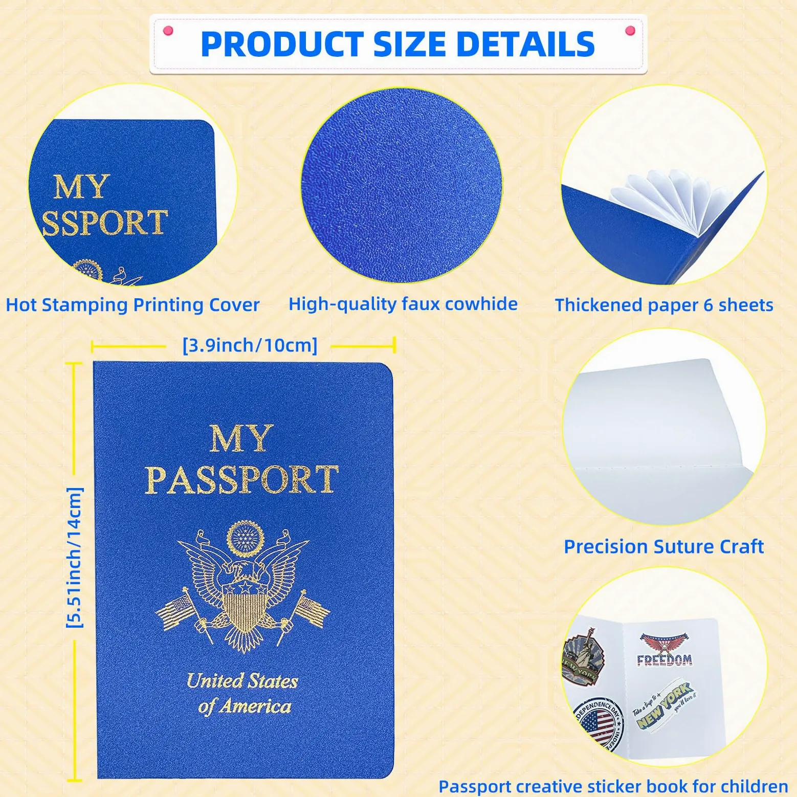 XIISVINT 100 Piezas Cuadernos de Pasaporte en Blanco Libro de Pasaporte Azul Pasaporte Falso Diario de Viaje Libro de Colección de Pegatinas para Niños Proyectos Escolares Viajes por el Mundo