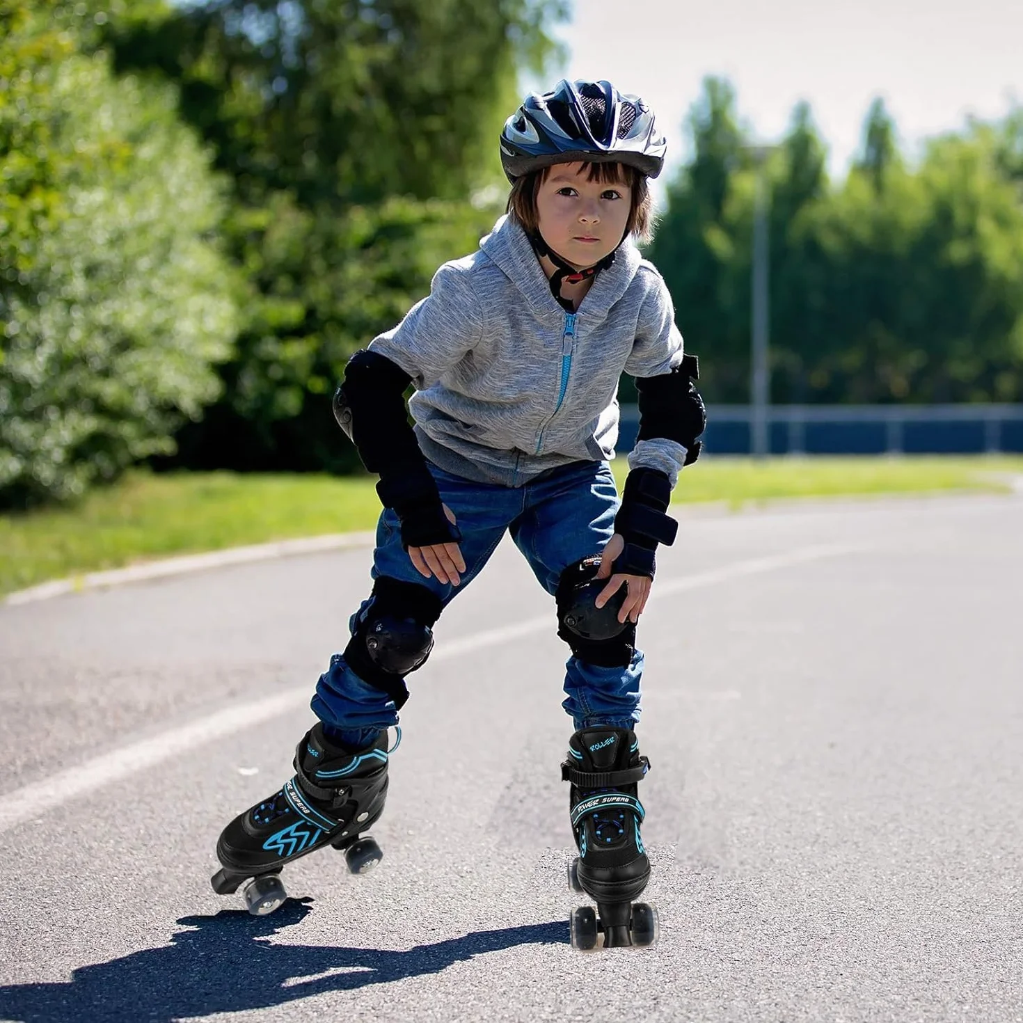 Patines Roller Quad Ajustables con Ruedas Luminosas para Niños Principiantes