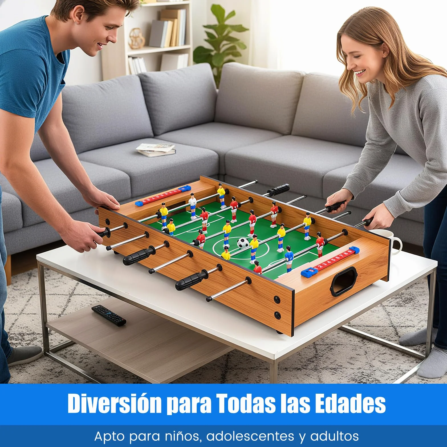 COSTWAY 2 en 1 Mesa Multijuegos, Mesa de Futbolín y Air Hockey, Juego sobremesa para Niños y Adultos, Futbolín sobremesa con 18 Jugadores para Fiesta Bar, 69 x 36 x 10 cm