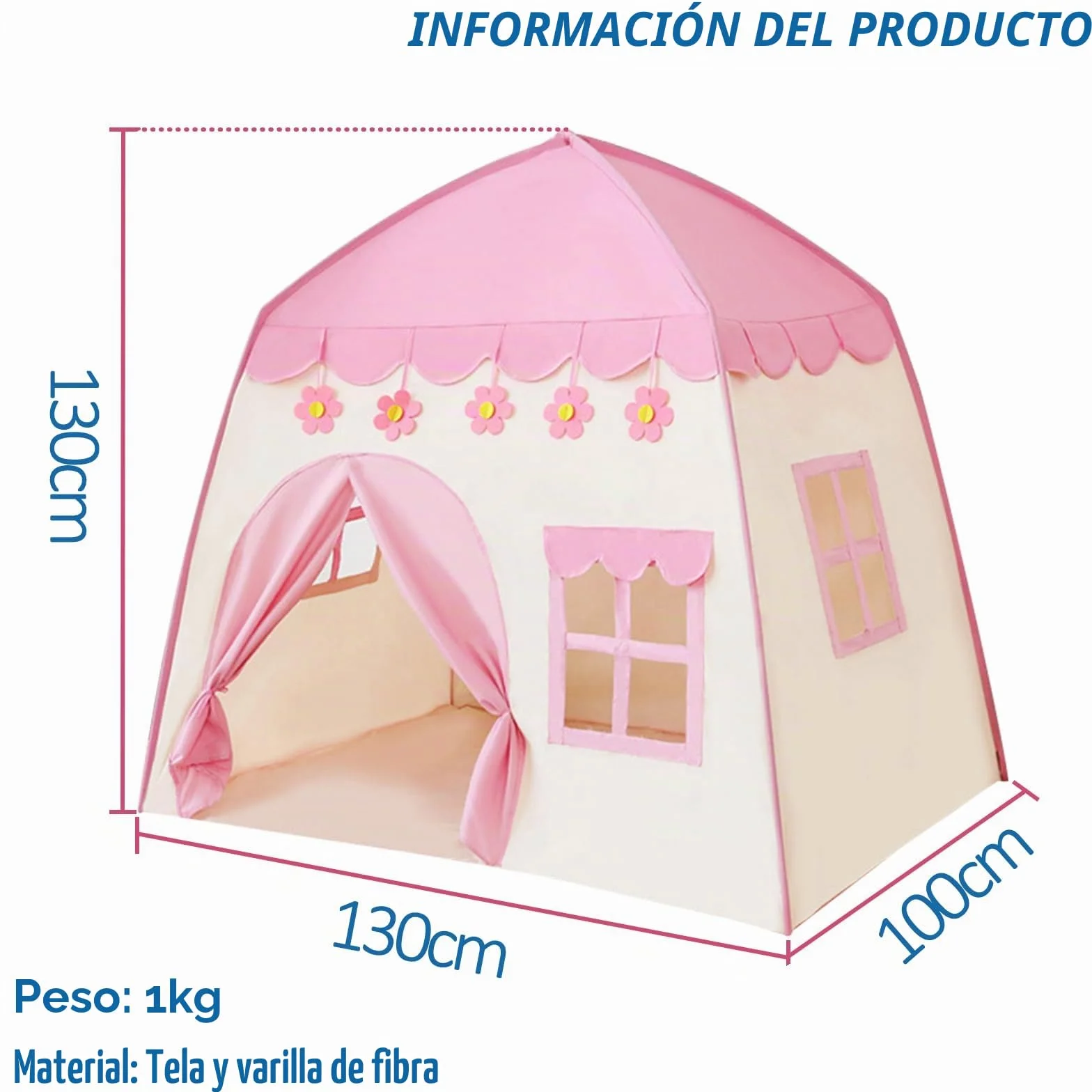 Tienda de juegos para niños, tienda de campaña para interiores, tienda de juegos, 130x100x130 cm, gran tienda de juegos para niños, casa de juegos para niñas, interior y exterior, juguete (rosa)