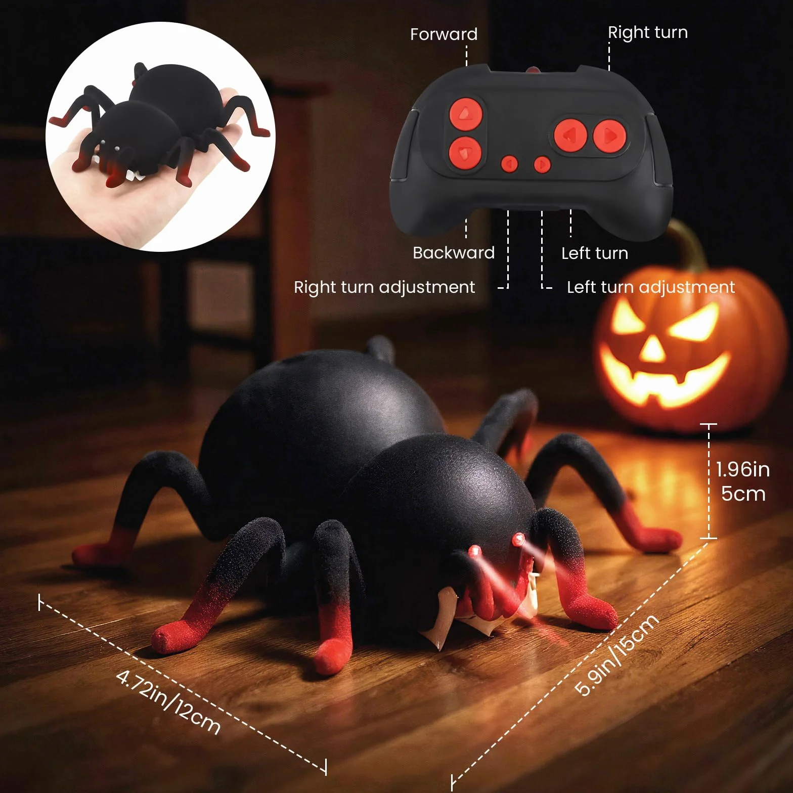 Araña RC a Control Remoto - Trepa Paredes y Techos, Recargable con Ojos LED - Juguete Robot Araña para Niños de 3 Años en Adelante Escalofriante para Niños y Niñas