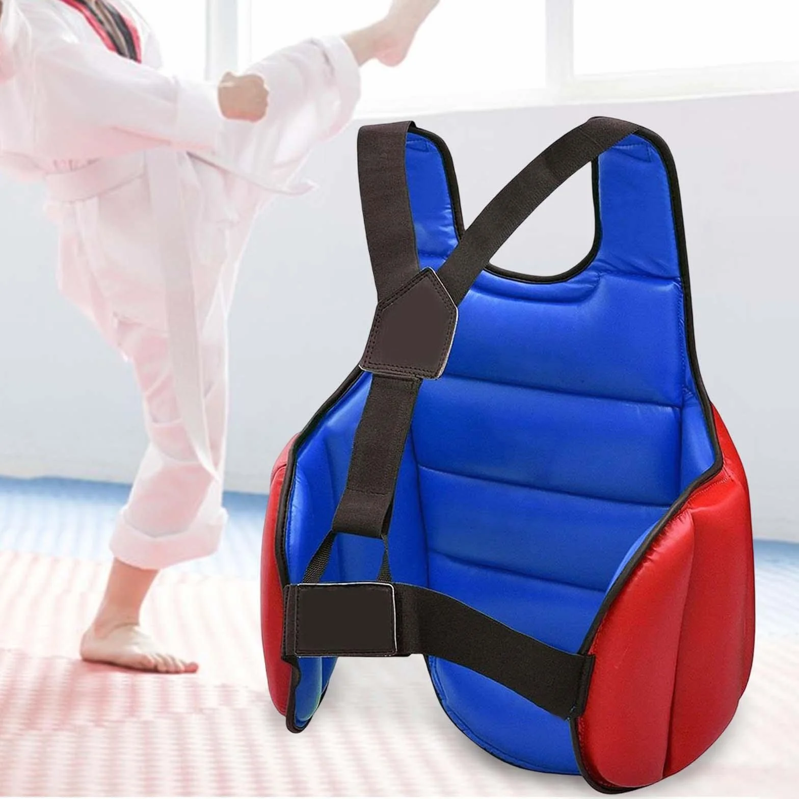 Chaleco Protector de Karate Reversible Ajustable, Escudo de Pecho para Taekwondo Boxeo, Rojo Azul M