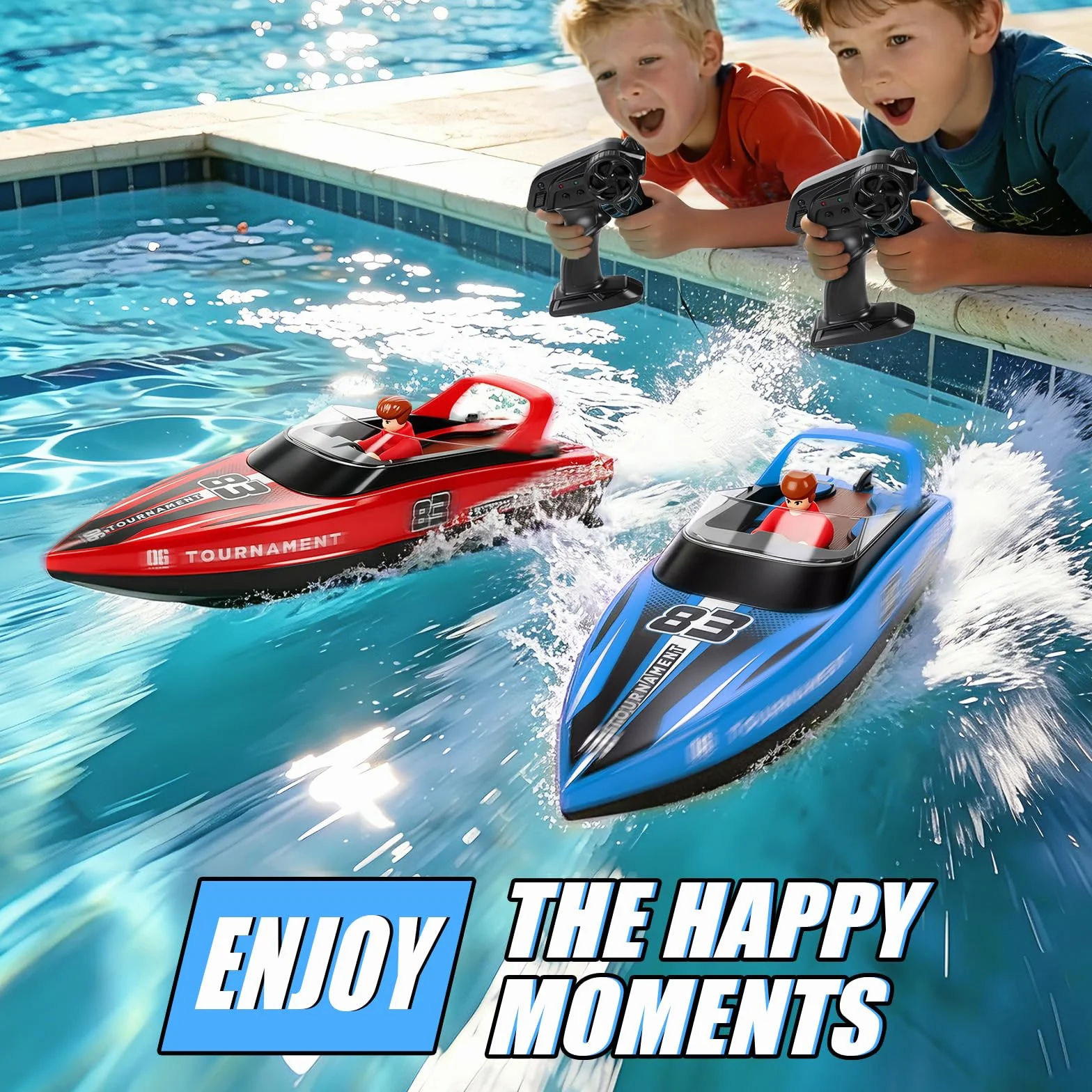 YOOHBERRYS Barco Teledirigido 2 Piezas, 2,4 GHz Barco de Control Remoto con Luces LED para Piscinas y Lagos, Barcos RC Regalo Juguete para Niños y Adultos (2PCS)