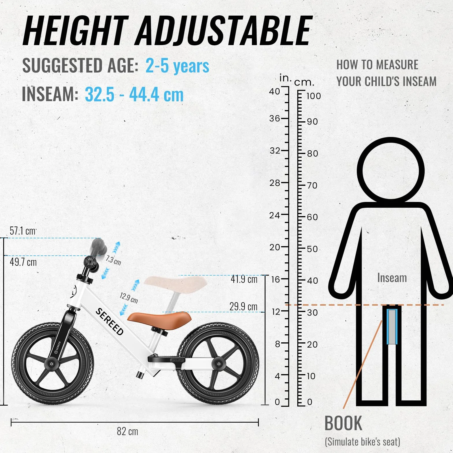 SEREED Bicicleta sin Pedales para Niños de 2 años, Bicicleta sin Pedales para Niños de 2 a 5 años, Ajuste sin Herramientas, Placa Personalizable con Pegatinas
