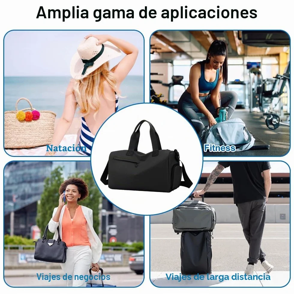 Bolsa Deporte con Compartimento Zapatos y Bolsillo Húmedo, Gym Bag para Hombre y Mujer, Viaje, Fitness, Entrenamiento (Noir)