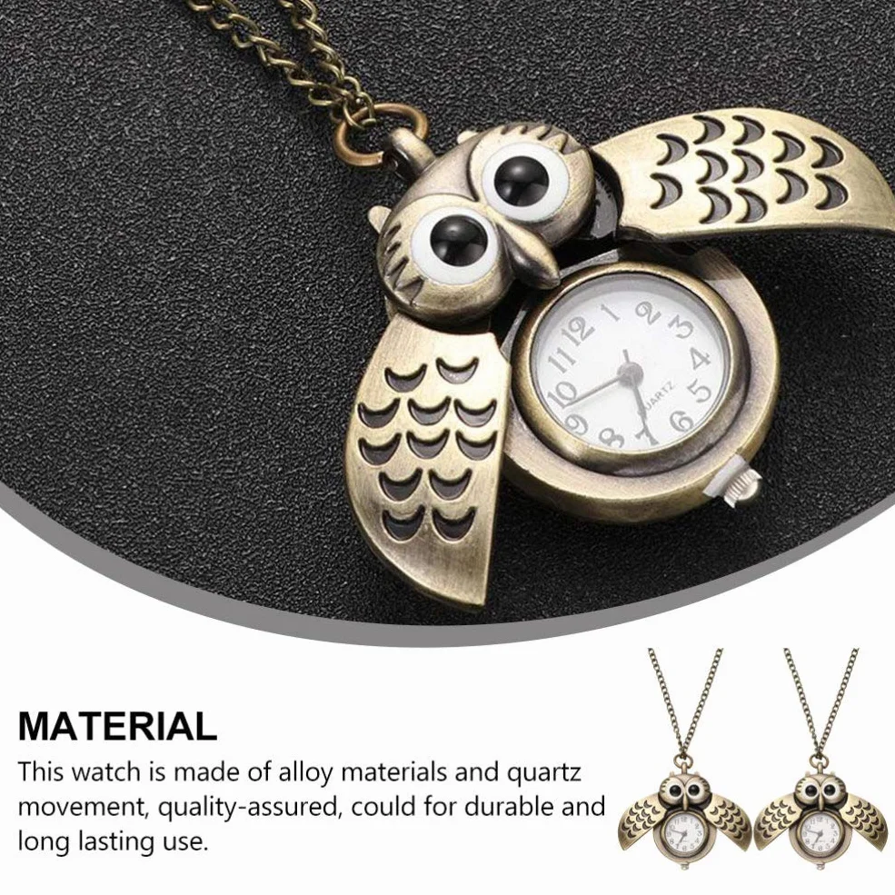Búho Reloj de Bolsillo Vintage Retro Bronce Steampunk Locket Colgante Cadena Larga