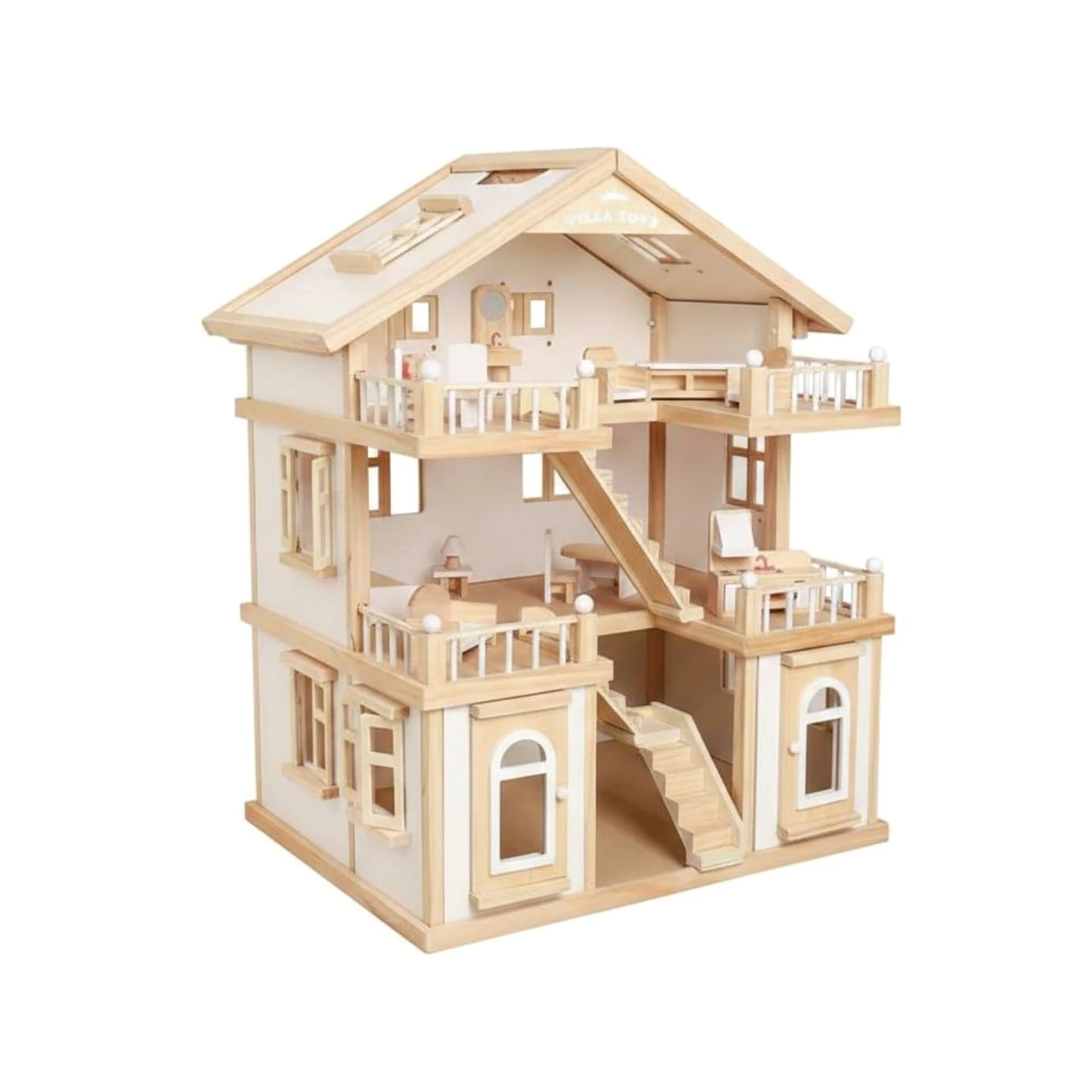 Casa de Muñecas de Madera Casa de Juego de Juguete Hogar en Miniatura Juego de rol Material de Madera con Detalles de Puertas y Techo Adecuada para Niños Educativa Hogar, Blanco