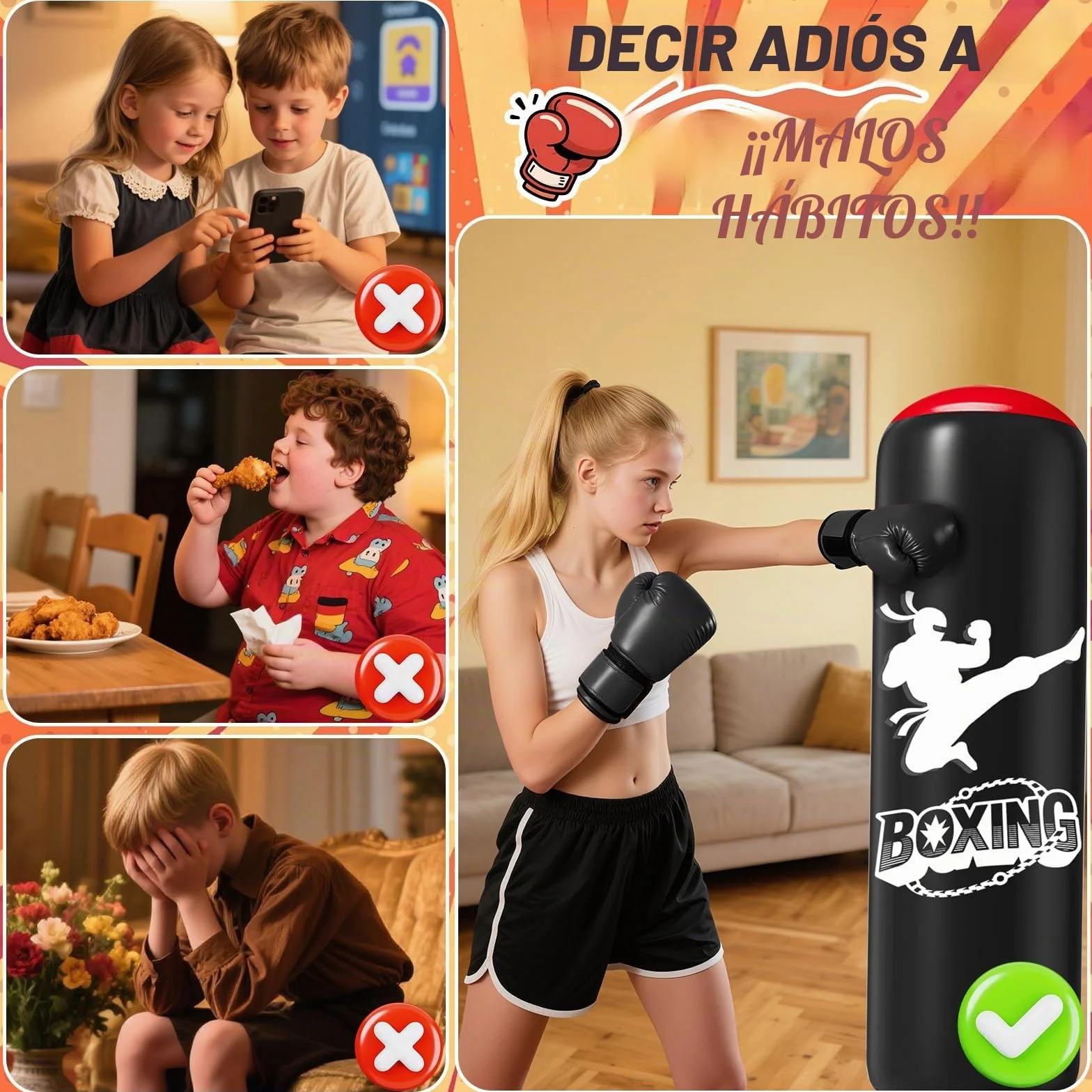 Saco de Boxeo Niños 160cm Bolsa Inflable con Guantes y Bomba para MMA Taekwondo