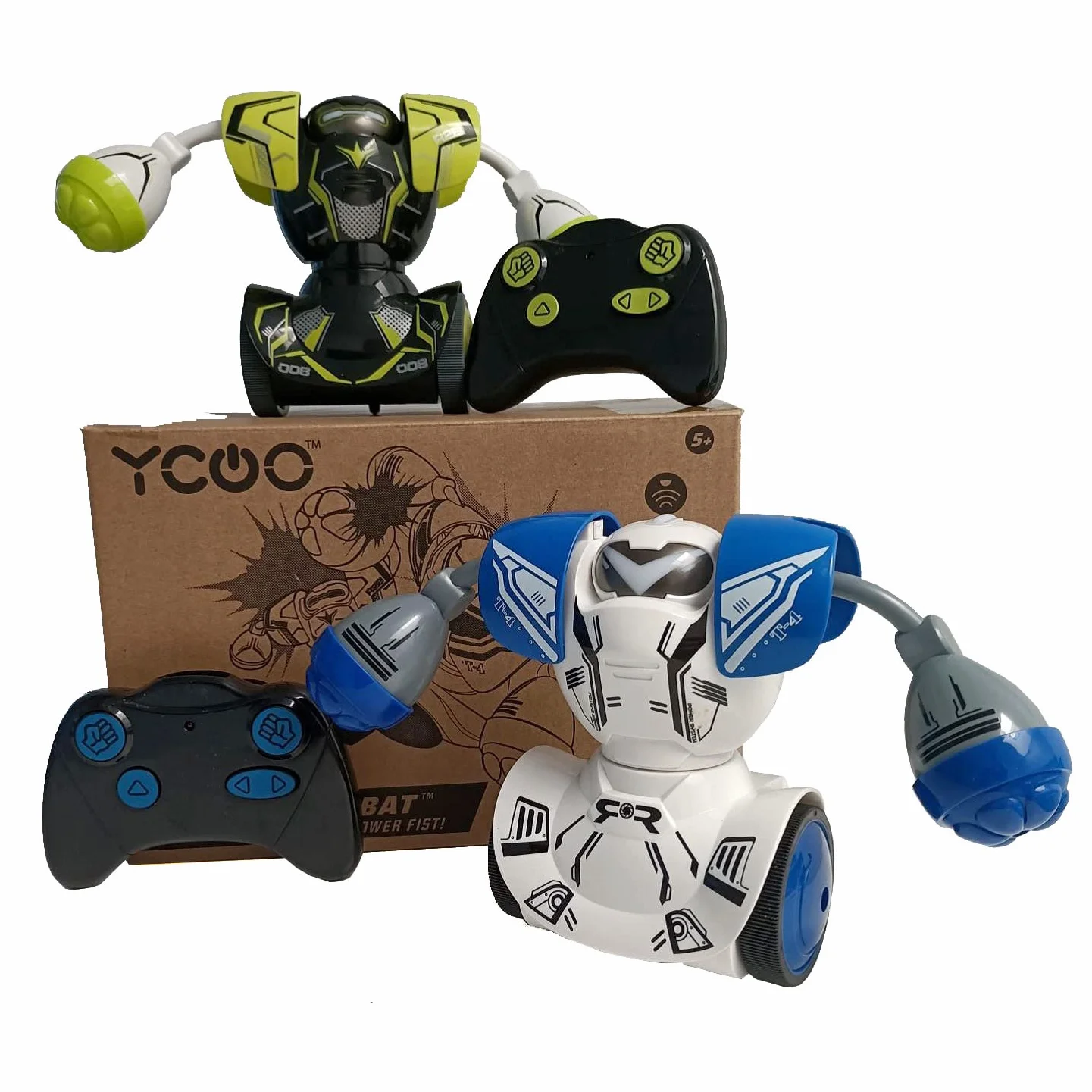 YCOO Pack 2 Robot Kombat Teledirigido 14 cm - Avanza y Golpea a su Oponente - Juguete para Niño con Efectos Sonoros y Luminosos