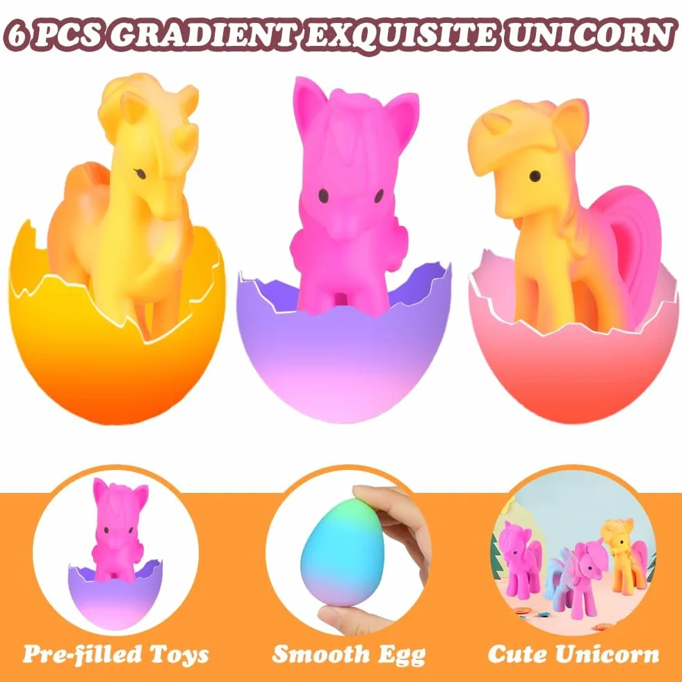 Unicornio Eclosionando Huevos Arcoíris, 6 Huevo de Unicornio Juguete para incubar en Agua, Caja Sorpresa para Eclosión Mágica para Niños Niñas Regalos para Cumpleaños Pascua