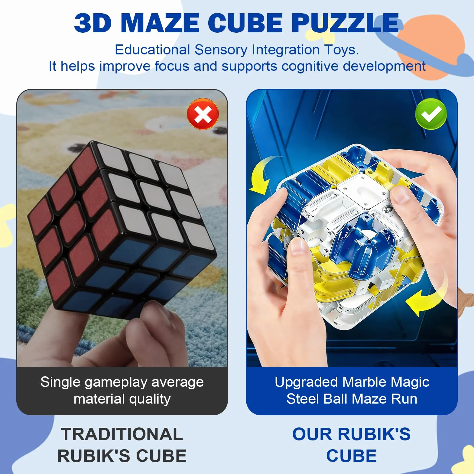 Cubo Laberinto 3D Grande con Bola - Juguete Educativo para Aliviar el Estrés, Entrena la Lógica y Concentración, Mejora la Percepción Espacial, Juego de Ingenio y Pensamiento