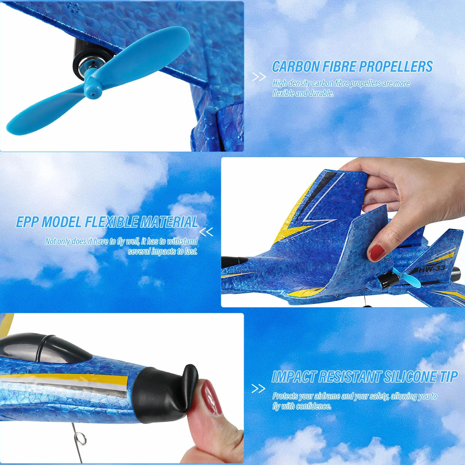 LUFEIS Avión de Control Remoto, Avión RC, Avións Teledirigido, Avións F-22 RC, 2,4 GHz 3 Canales, Avione Teledirigido para Adultos y Niños con Mando a Distancia (Azul)