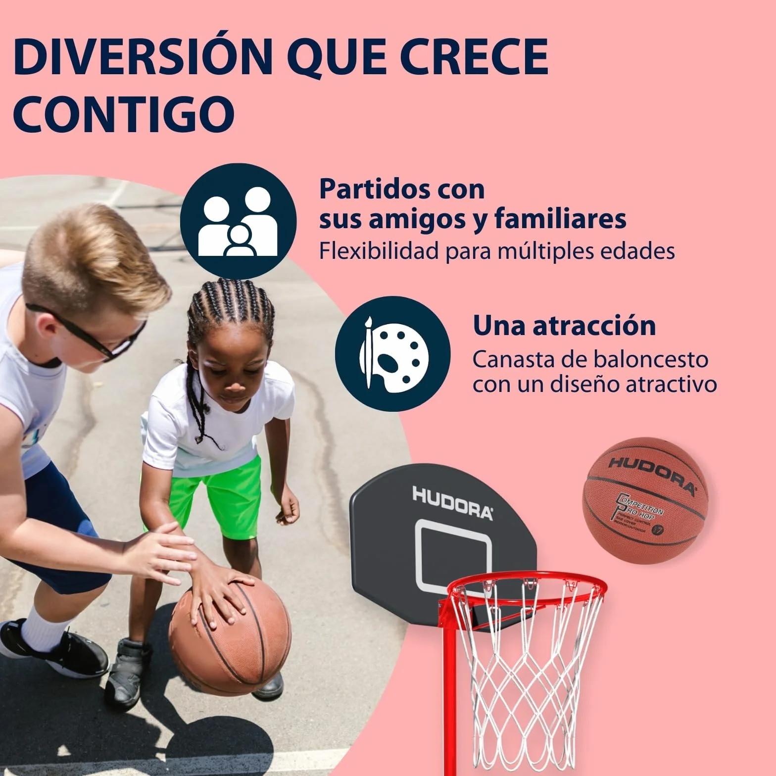 HUDORA Start Soporte de Baloncesto - Ajustable en Altura - móvil con Soporte para niños y Adolescentes - Canasta de Baloncesto para Exteriores con Ruedas
