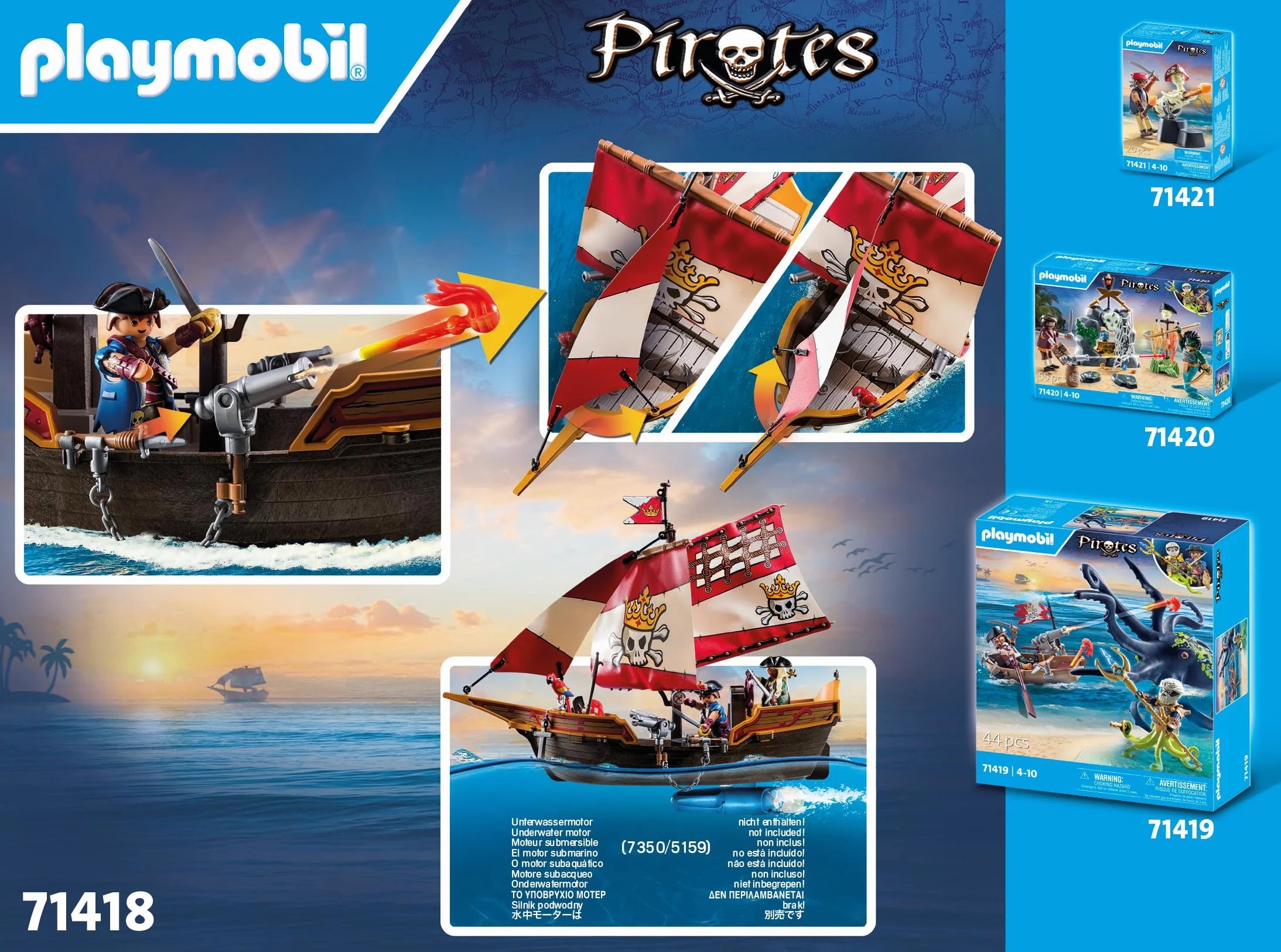 PLAYMOBIL Pirates 71418 Barco Pirata, Aventuras en Alta Mar, Juguetes para niños a Partir de 4 años