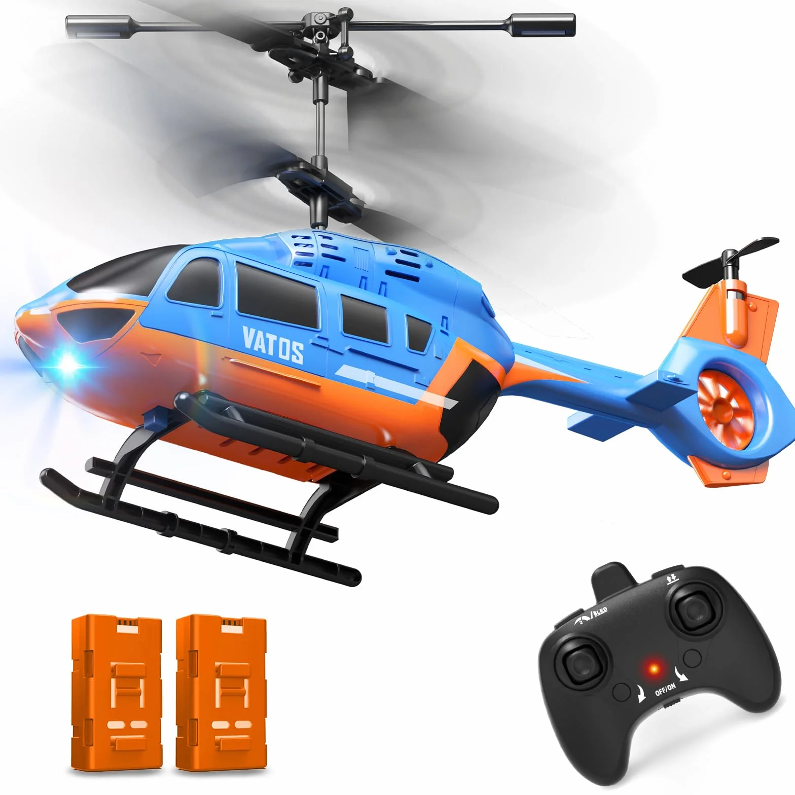 VATOS Helicóptero Teledirigido 2.4G con LED, Fácil de Volar, con Función de Mantenimiento de Altitud, Despegue con un Solo Botón y Aviso de Batería Baja. Ideal para Niños a Partir de 10 Años