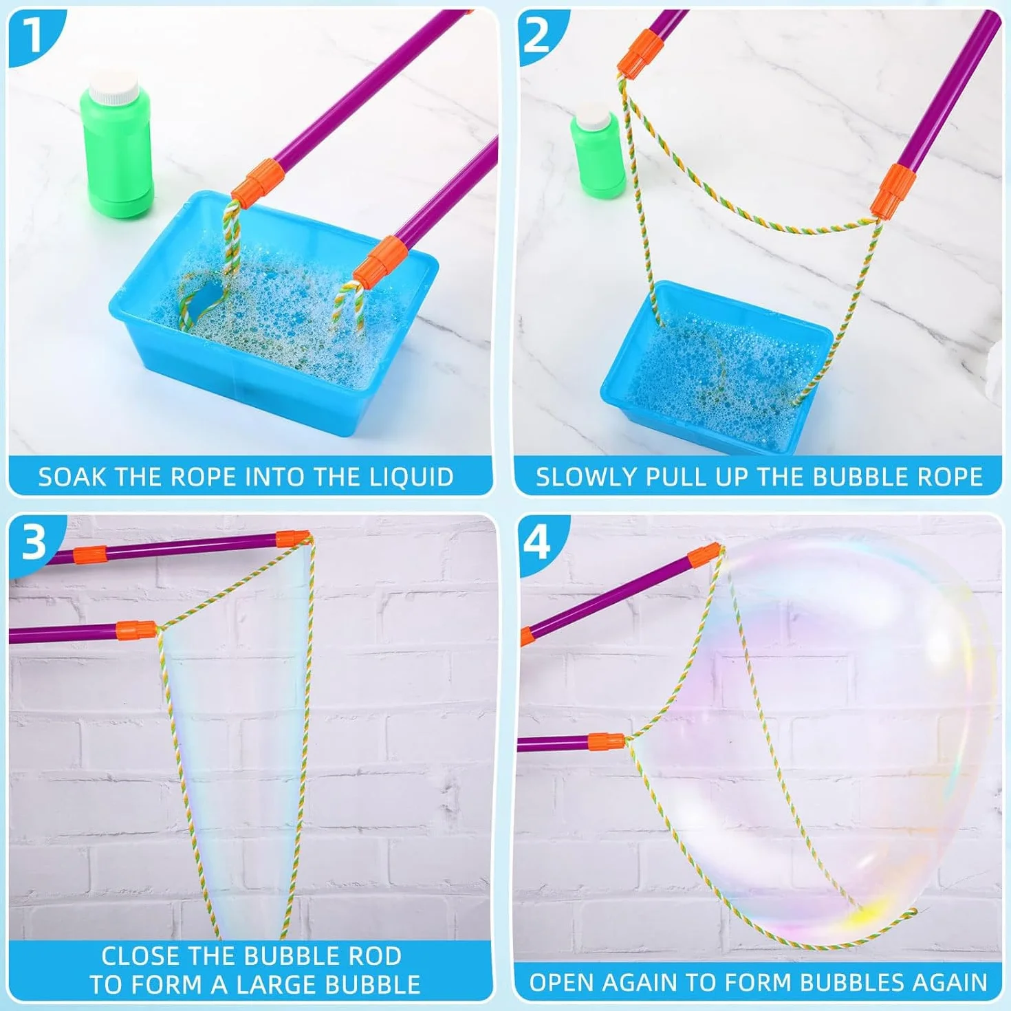 YeahBoom Juego de pompas de jabón gigantes, 2 unidades grandes, diseño telescópico de pompas de jabón, juguetes de burbujas de jabón, fáciles de llevar, para juegos al aire libre, fiestas