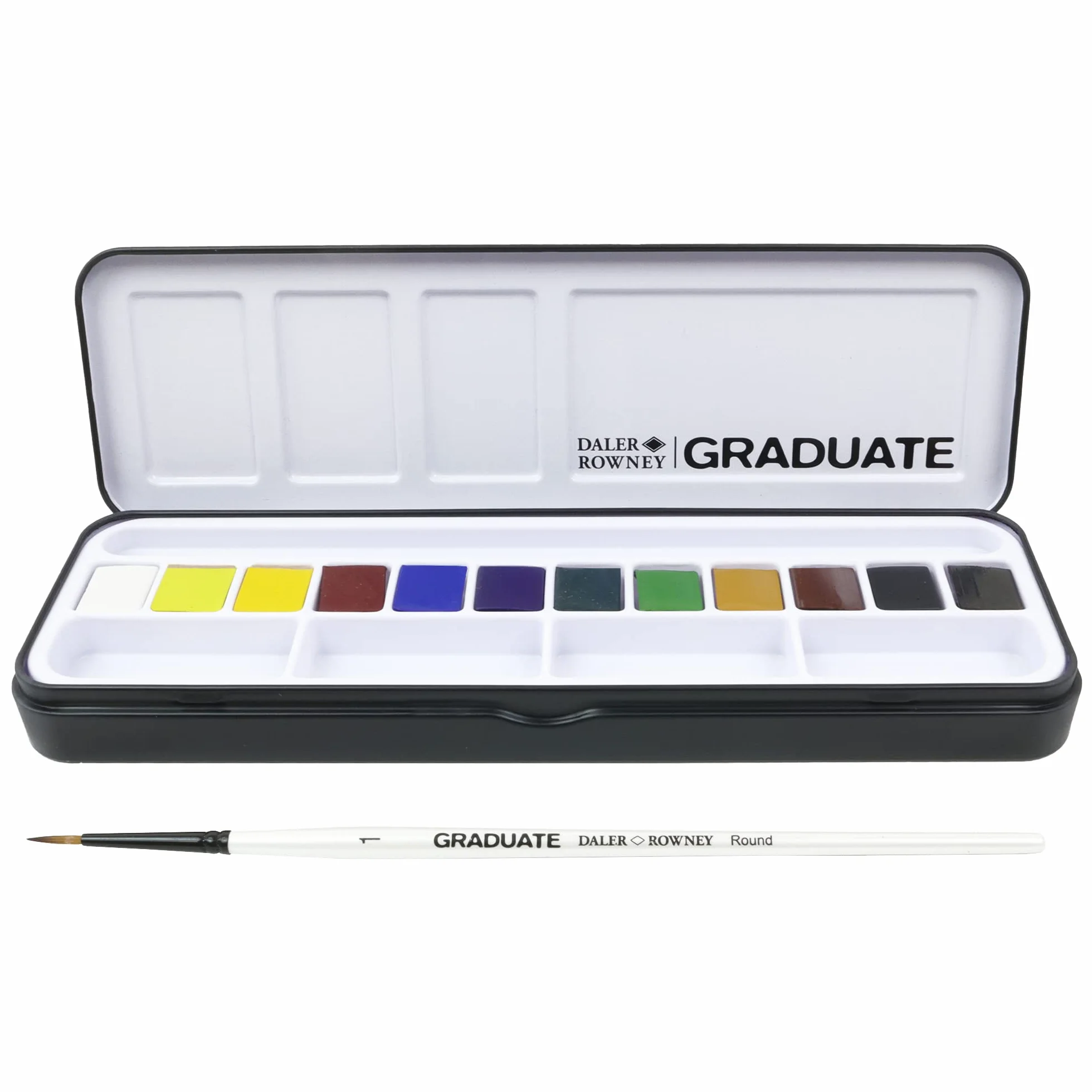 Daler-Rowney Graduate Acuarelas Profesionales, Set de Acuarelas 12 Colores con Pincel, Kit Acuarela Portátil en Caja Metálica, Estuche para Estudiantes, Artistas y Manualidades