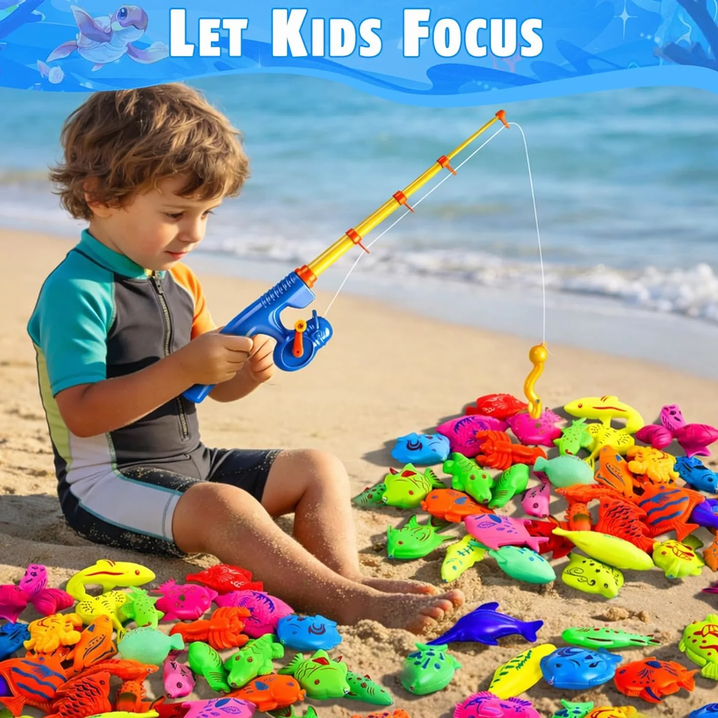 Juego de Pesca Magnético para Niños 3 4 5 Años - Set de Agua Refrescante con 2 Cañas