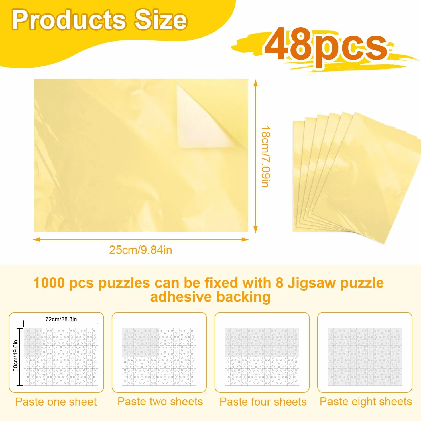 48 Hojas Puzzle Transparente Papel Adhesivo Doble Cara Lámina Autoadhesiva Rompecabezas Asegurar y Proteger Puzzles Fotos y Postales(25 × 18 cm)