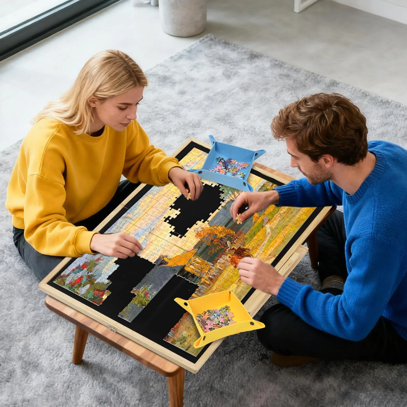 Wdmiya Tablero para Puzzle Plegable de 1500 Piezas, Puzzle Board Giratorio con Soporte y Cubierta 2 en 1, Tablero de Rompecabezas Antideslizante con 4 Cajas, Puzzles Board Portátil para Adultos