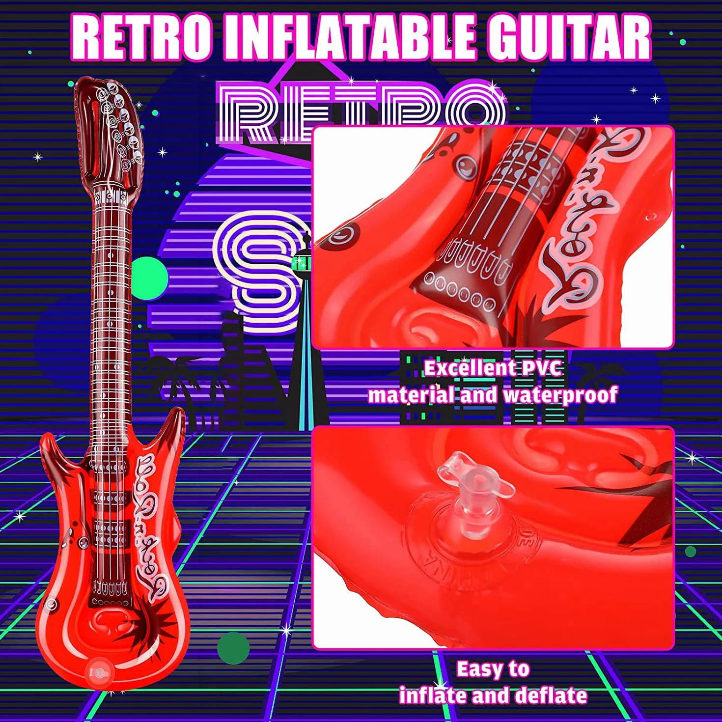 9 Piezas Juguete de Instrumentos Inflable de Gran tamaño,Incluye: 2 x Guitarra Inflable (93 cm), 3 x micrófono Inflable (25 cm), 3 x Gafas.
