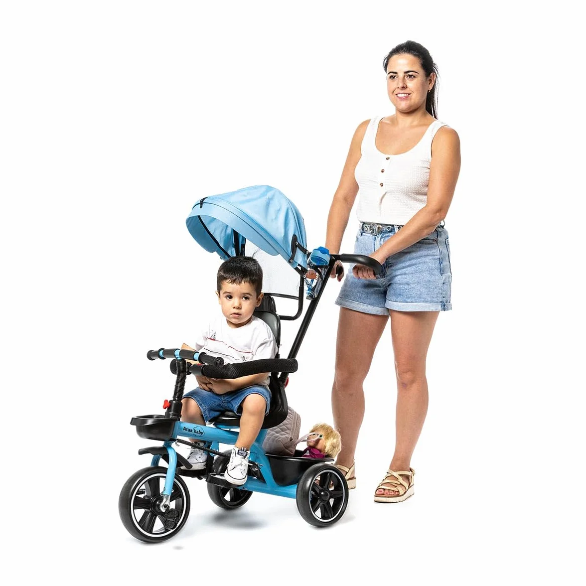 ATAA Triciclo Infantil Baby ERUM Azul con Mango Regulable Cesta reposapies Ruedas antipinchazos y Asiento ergonomico 360º
