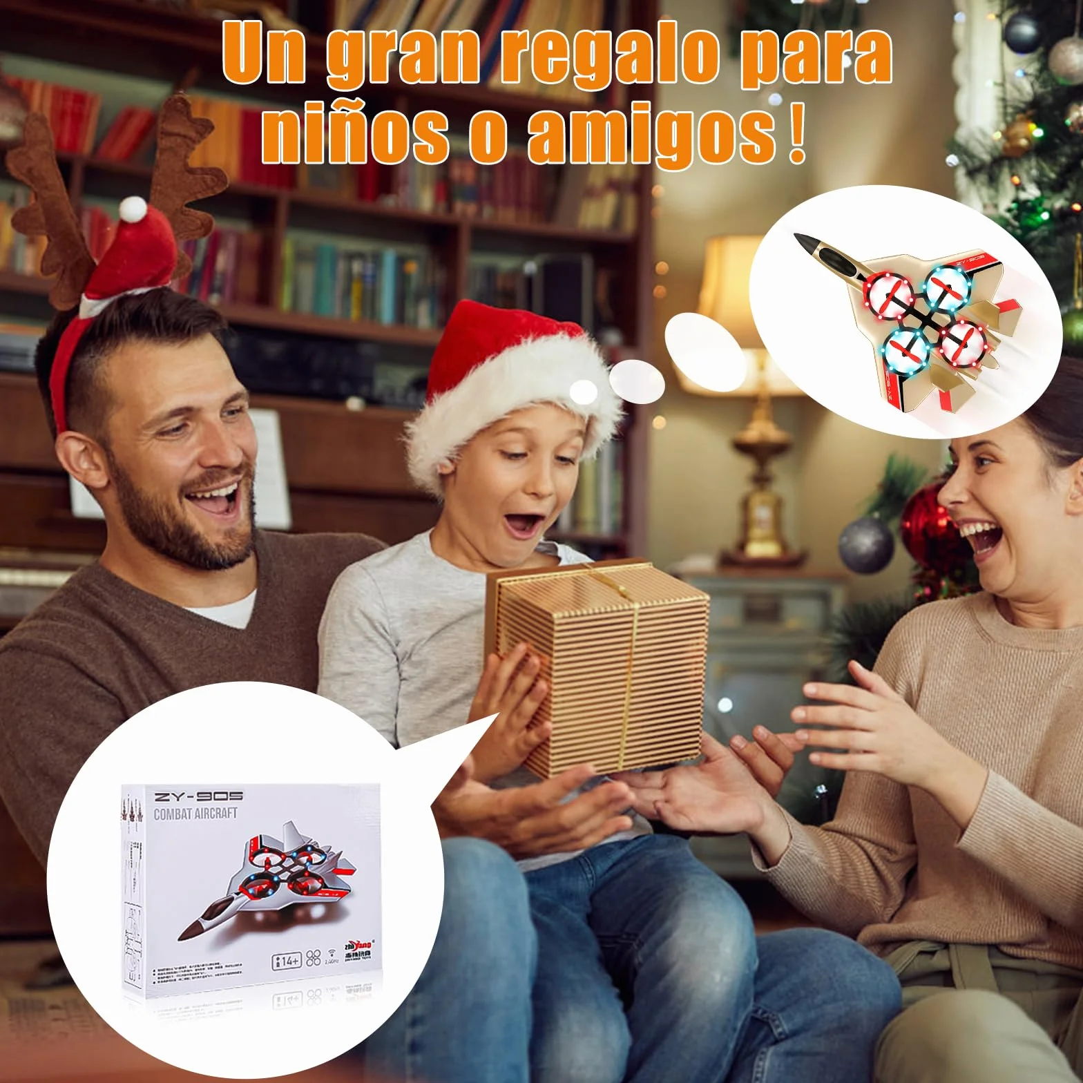 JONRRYIN Avión Teledirigido, 2.4 GHz Aviones de Radiocontrol con Baterías y Estabilizador de Giroscopio de 4 Ejes, Avión RC Juguete con Luz LED para Principiantes Niños Adultos (Gold)