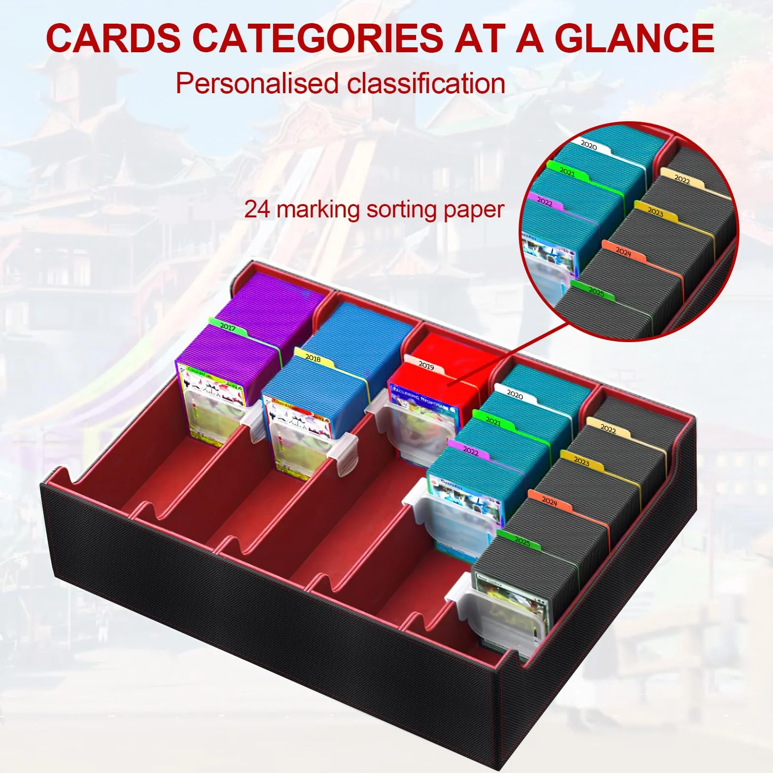 Caja Cartas Magic para TCG/Magic the Gathering (MTG)/ YuGiOh/Commander Card Deck Box para más de 3800+ Cartas, Magnetic Flip PU Cuero Deckbox Caja Cartas con 24 Divisores y 5 Soportes