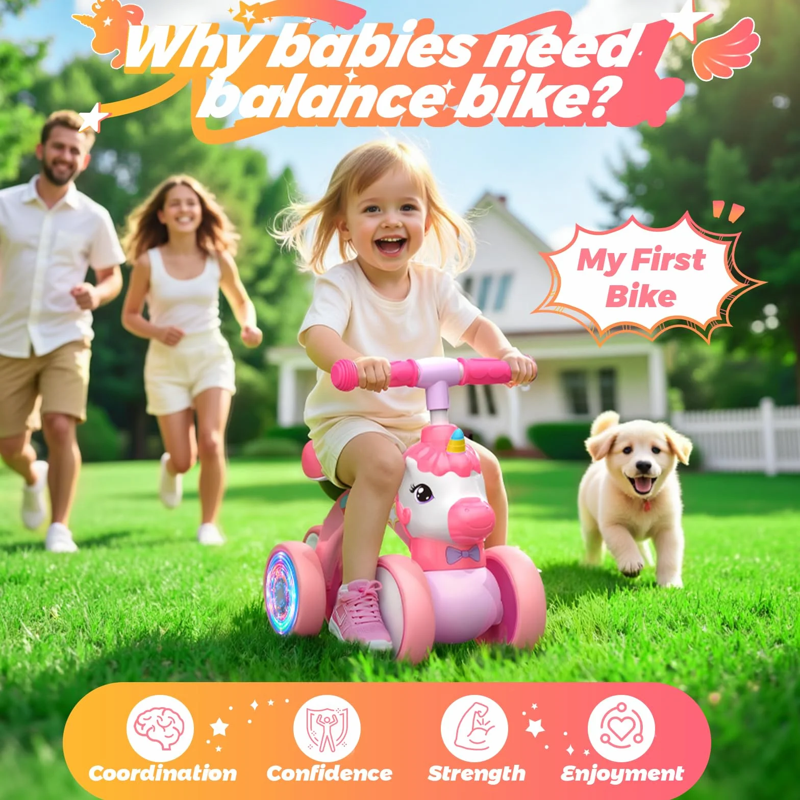 Correpasillos Unicornio de 4 Ruedas para Niños 1-2 Años con Luz LED Trasera, 25kg Capacidad, Regalo Ideal para Cumpleaños y Navidad, Juguete Seguro para Aprender a Equilibrarse (Rosa)