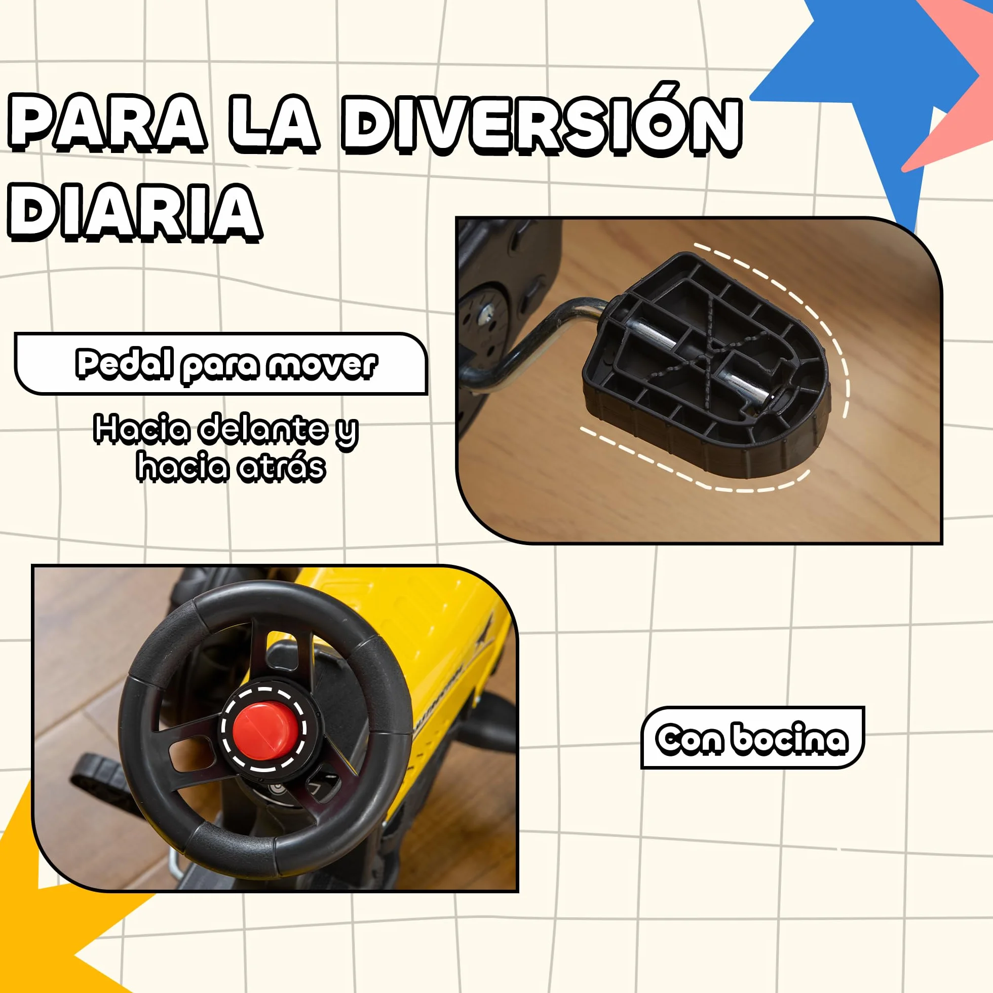 HOMCOM Tractor a Pedales para Niños de 3 Años con Remolque Juguete de Montar Coche de Pedales Carga 35 kg 133x42x51 cm Amarillo