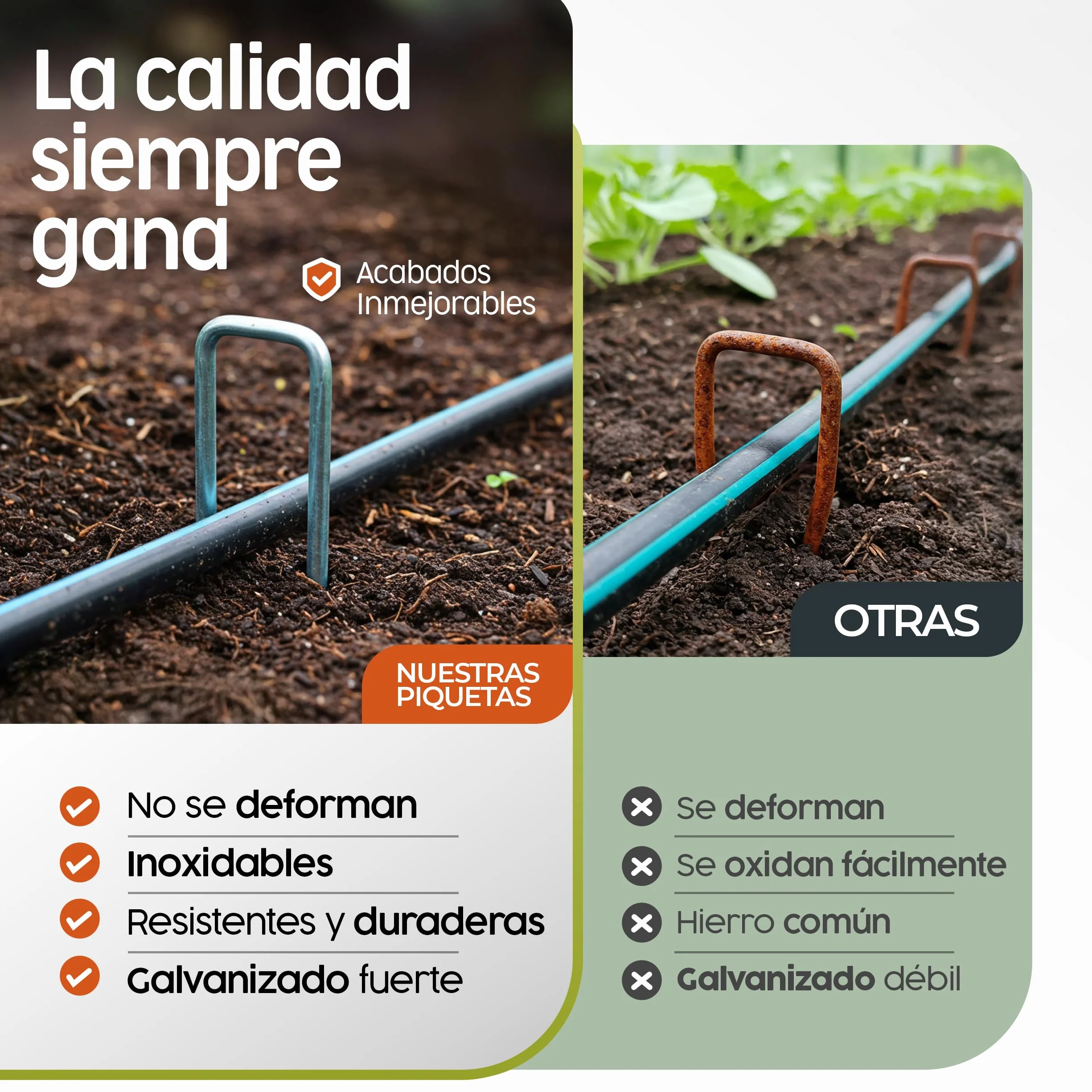 PORTENTUM Grapas Césped Artificial 150 mm 50 Uds + 8 Arandelas