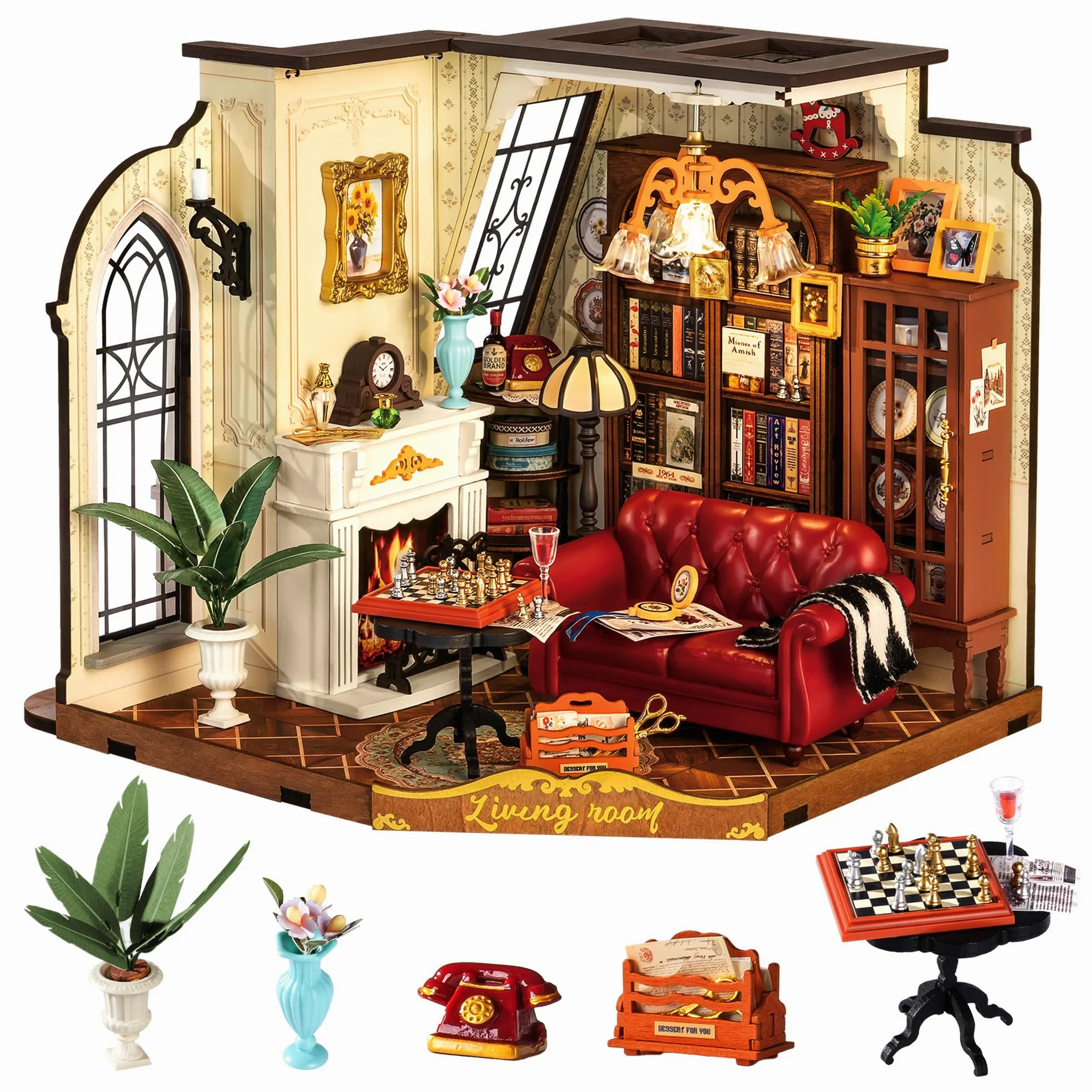 Rolife Casa de Muñecas Sala de Estar de Catherine Kit de Modelo Casa de Muñecas en Miniatura de Madera para Construir para Adultos Decoración del Hogar Regalo de Cumpleaños para Niñas