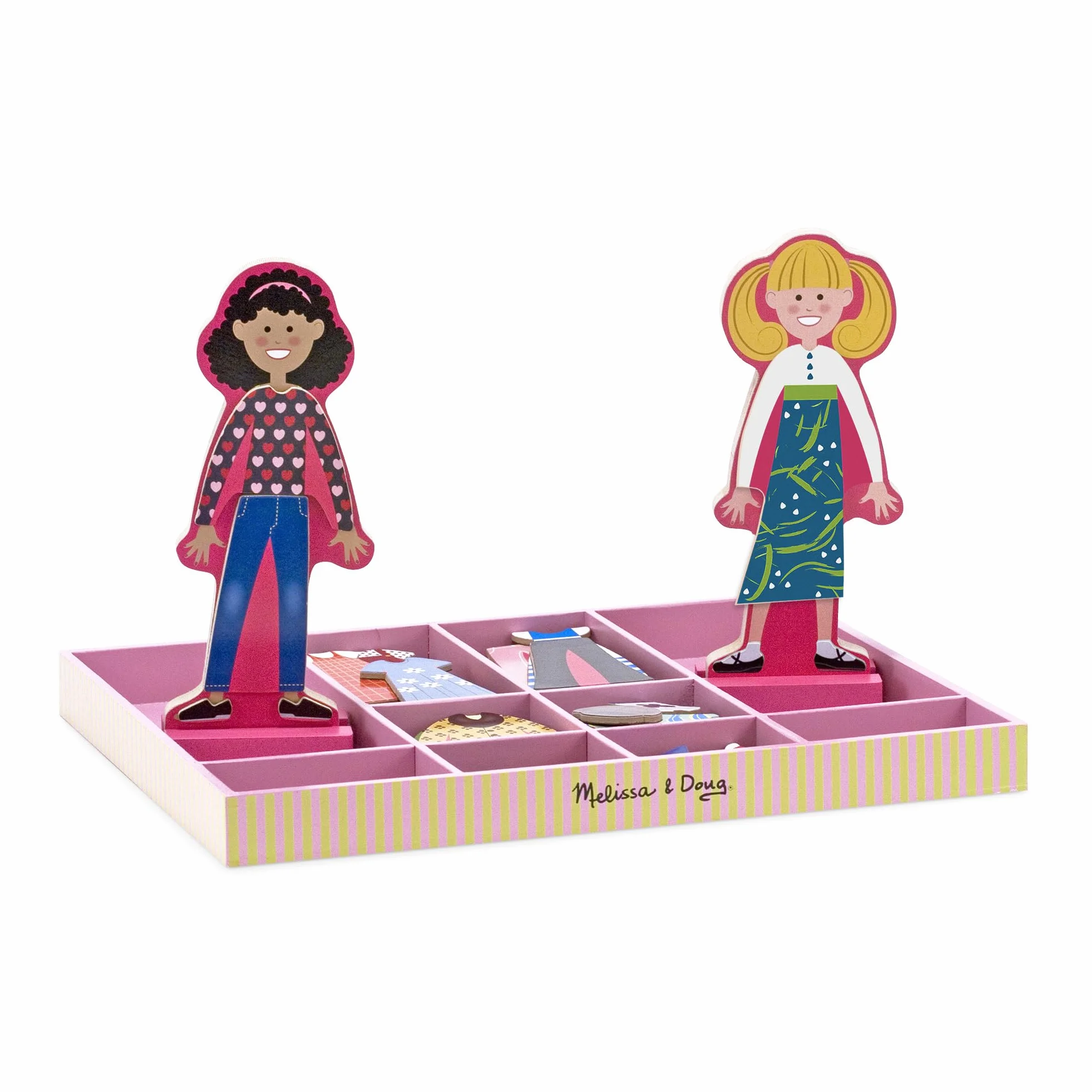 Melissa & Doug - Juego Magnético de Madera Viste a Abby y Emma, 56 Piezas de Ropa y Complementos + 2 Muñecas - 6075162 - Juguetes Niñas 3 años + Regalo Niña 3 años + - Juego Educativo
