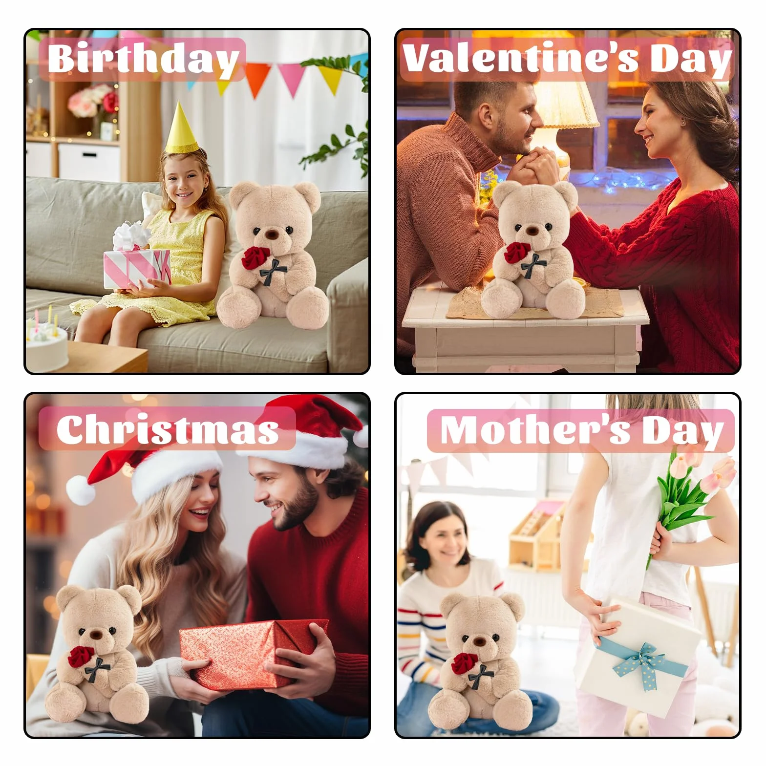 Oso de Peluche con Rosa, Regalos Originales para Mujer, 25cm Oso de Peluche Osito Peluche Tierno Juguete de Peluche con Marrón Regalo Sant Jordi Aniversario Cumpleaños Boda para Mujer Amiga