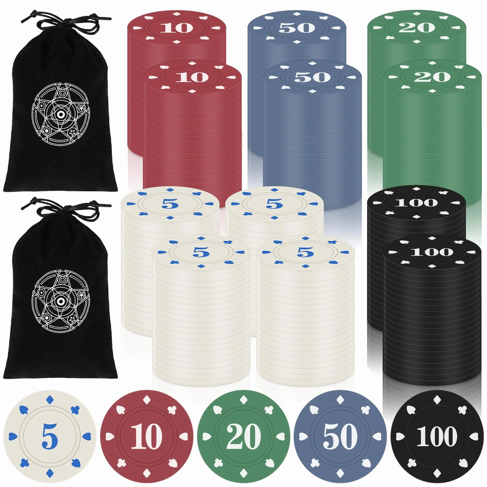 Zocipro 240Pcs Fichas Poker, Poker Chips de Plástico con Valores Nominales, Fichas de Casino para Juegos de Mesa de Fiesta de Casino, Juegos Familiares