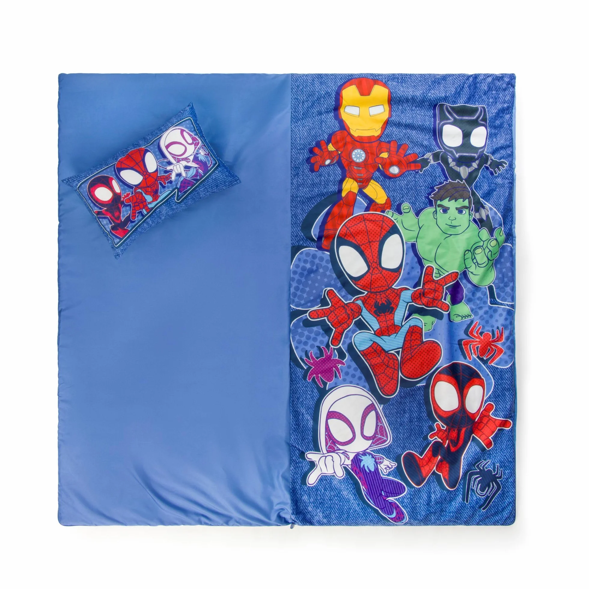 Set de 2 con Almohada y Manta de superhéroes Marvel, Suave Saco de Dormir Infantil con Bolsa y Almohada, para Fiestas de Pijamas, Viajes y acampadas
