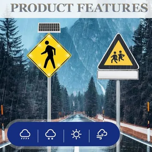 Semáforo LED, señal solar de cruce de peatones, advertencia de tráfico parpadeante para aceras y carreteras, aluminio duradero resistente a la intemperie, paquete de 2, sistema de alerta de seguridad