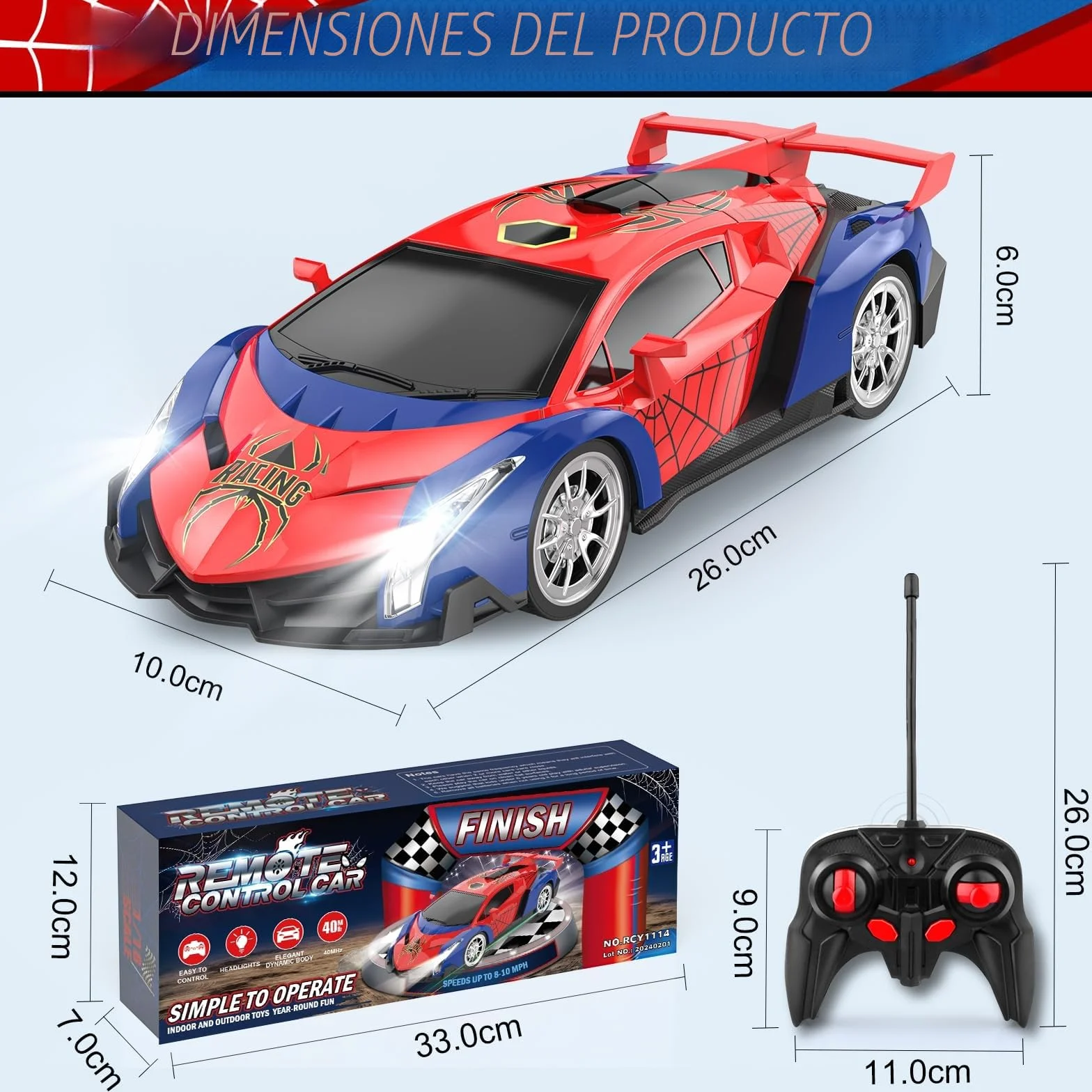 Mieryd Coche Teledirigido, Escala 1/18 Coches de Carreras Alta Velocidad Juguetes Niños 3 4 5 6 7 8 9 10 Años Juegos al Aire Libre Interior Drift RC Car con Luces Regalo Cumpleaños Navidad Niño Niña