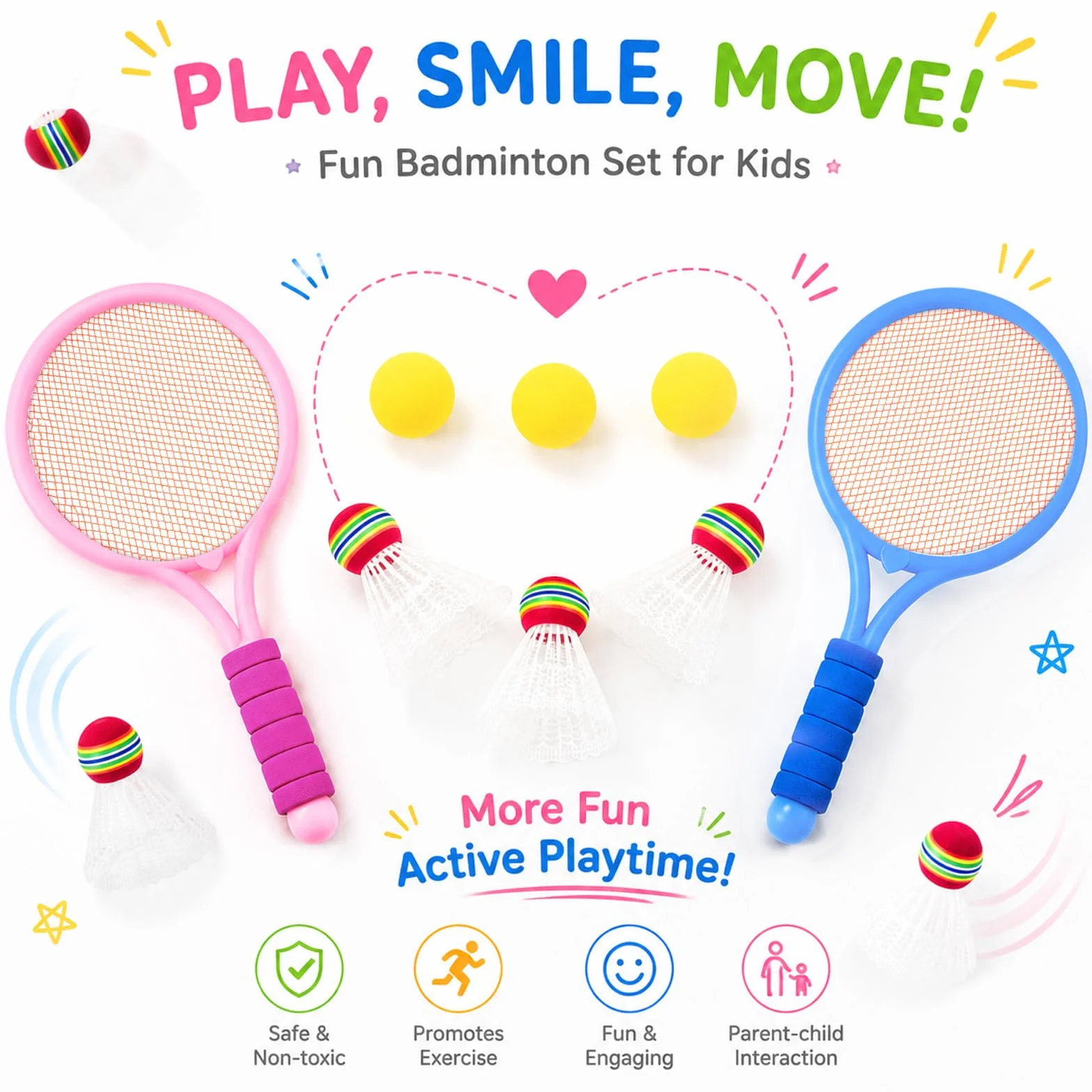 Raqueta Badminton Set 8 Piezas para Niños Ligero con Volantes y Tenis