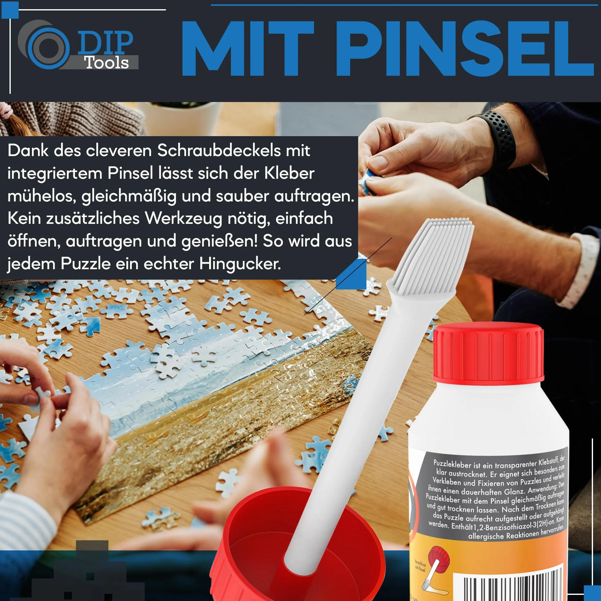 DIP-Tools - Pegamento transparente y rápido de secado para puzles, agarre duradero y brillo