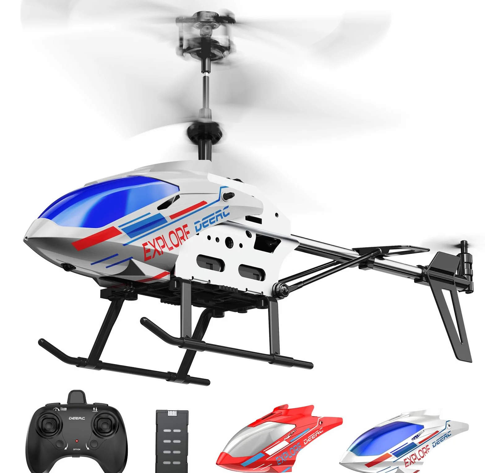 DEERC DE28 Helicóptero de Control Remoto para Principiantes, helicóptero RC de Interior con iluminación LED, helicóptero RC, 3,5 HP con función de giroscopio, Regalo para niños de 12 años en adelante