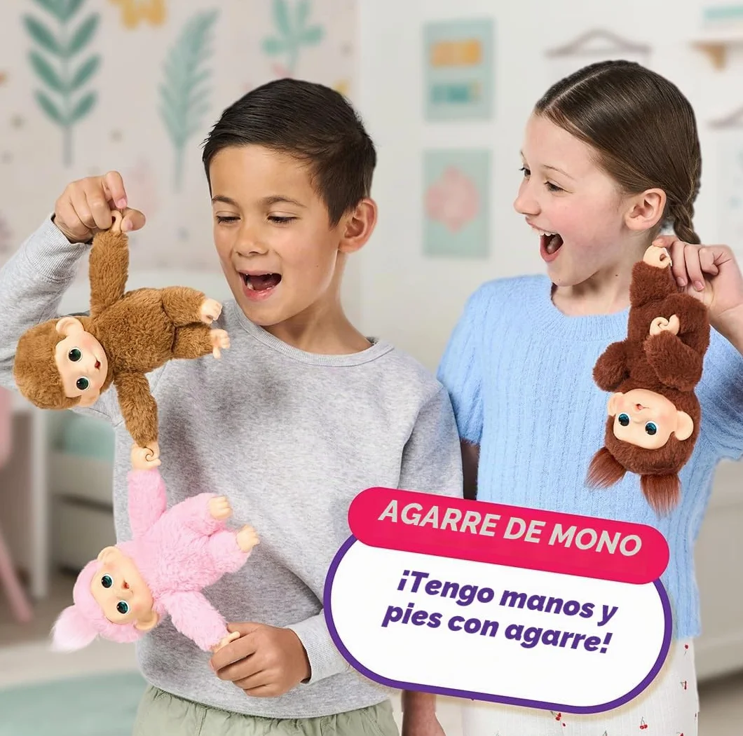 Little Live Pets Baby Monkey Minis Luna Lemon, Juguete Interactivo, 20 Sonidos, Suave Pelaje Rosa, 18,8 cm