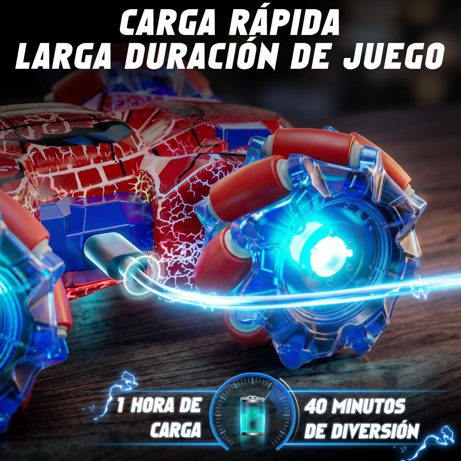Spider Coche Teledirigido con Reconocimiento de Gestos a Partir de 4 5 6 7 8 9 10 11 12 años, Coches RC Doble Cara con Iluminación Completa, 2,4 GHz Coche Stunt RC Recargable con Mando a (Rojo)